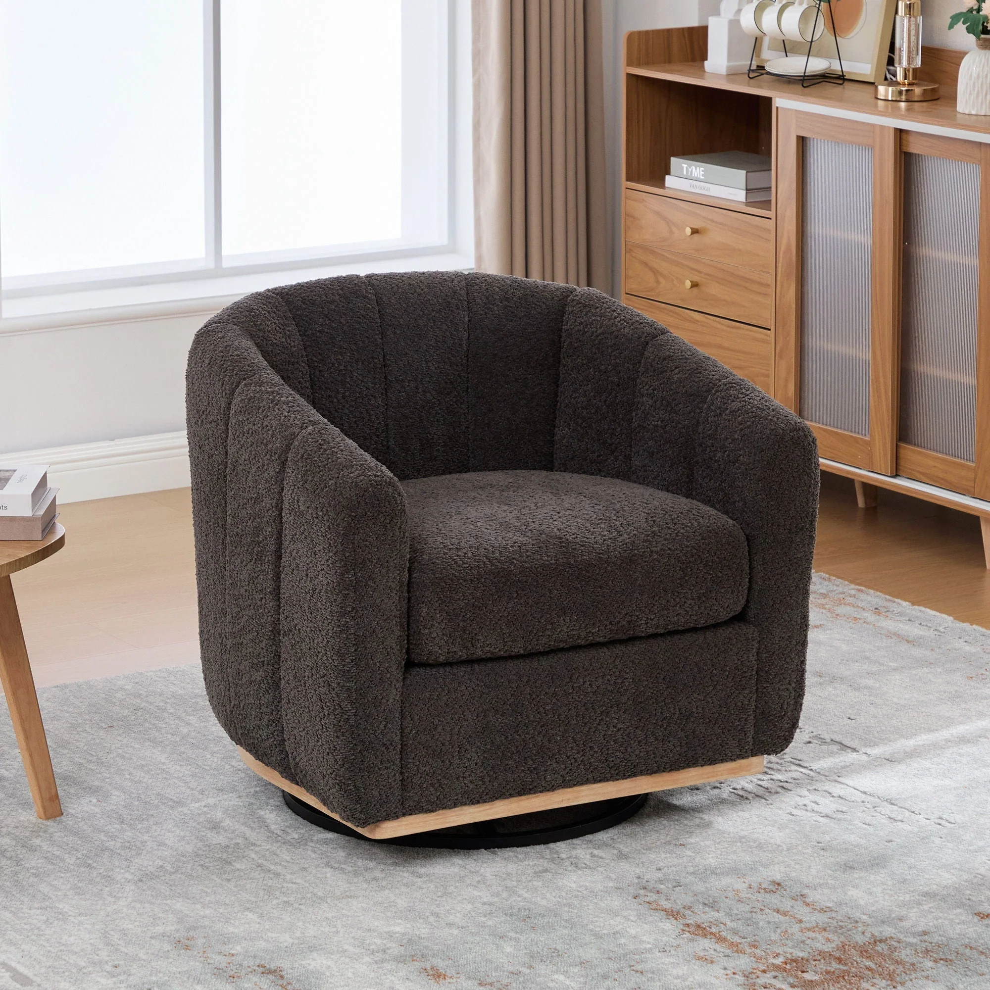 Swivel Upholstered Barrel Chair With Metal Base - Image 3