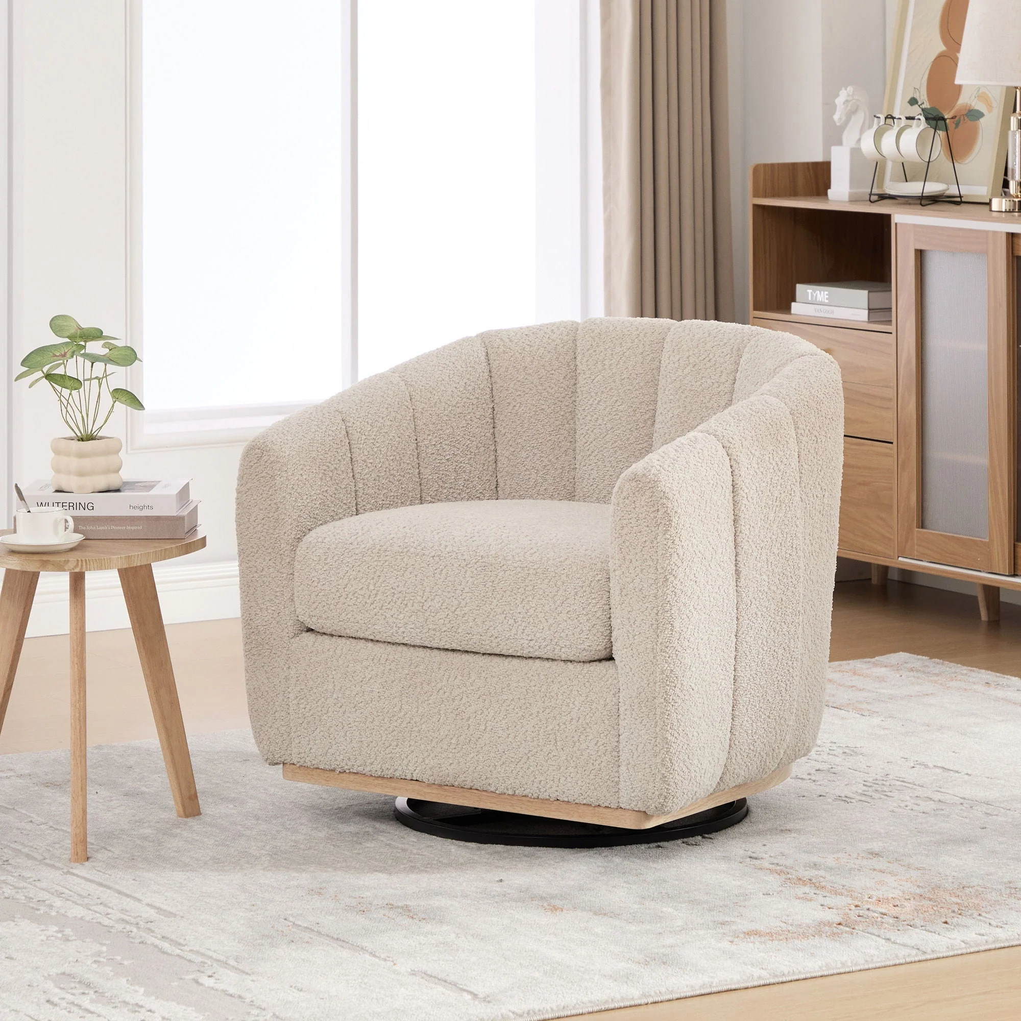 Swivel Upholstered Barrel Chair With Metal Base - Image 4