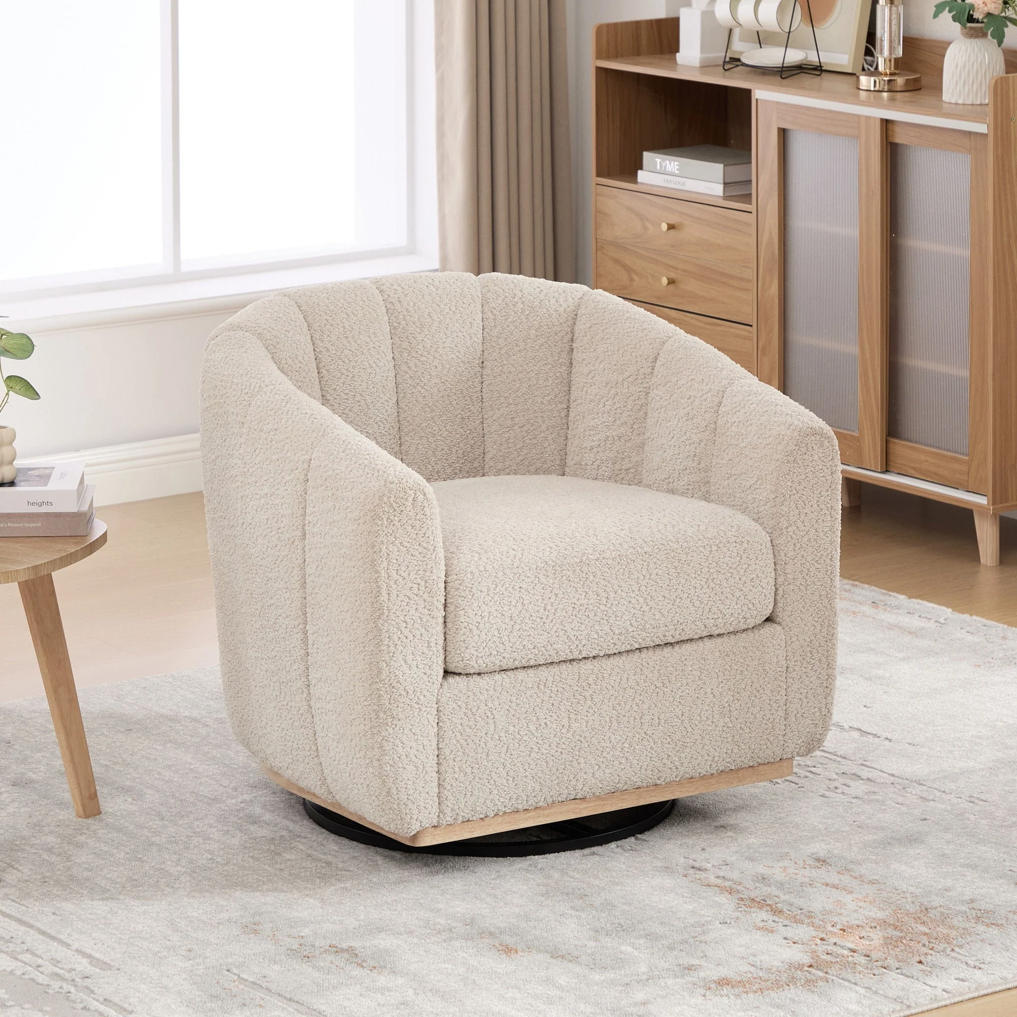 Swivel Upholstered Barrel Chair With Metal Base - Image 5