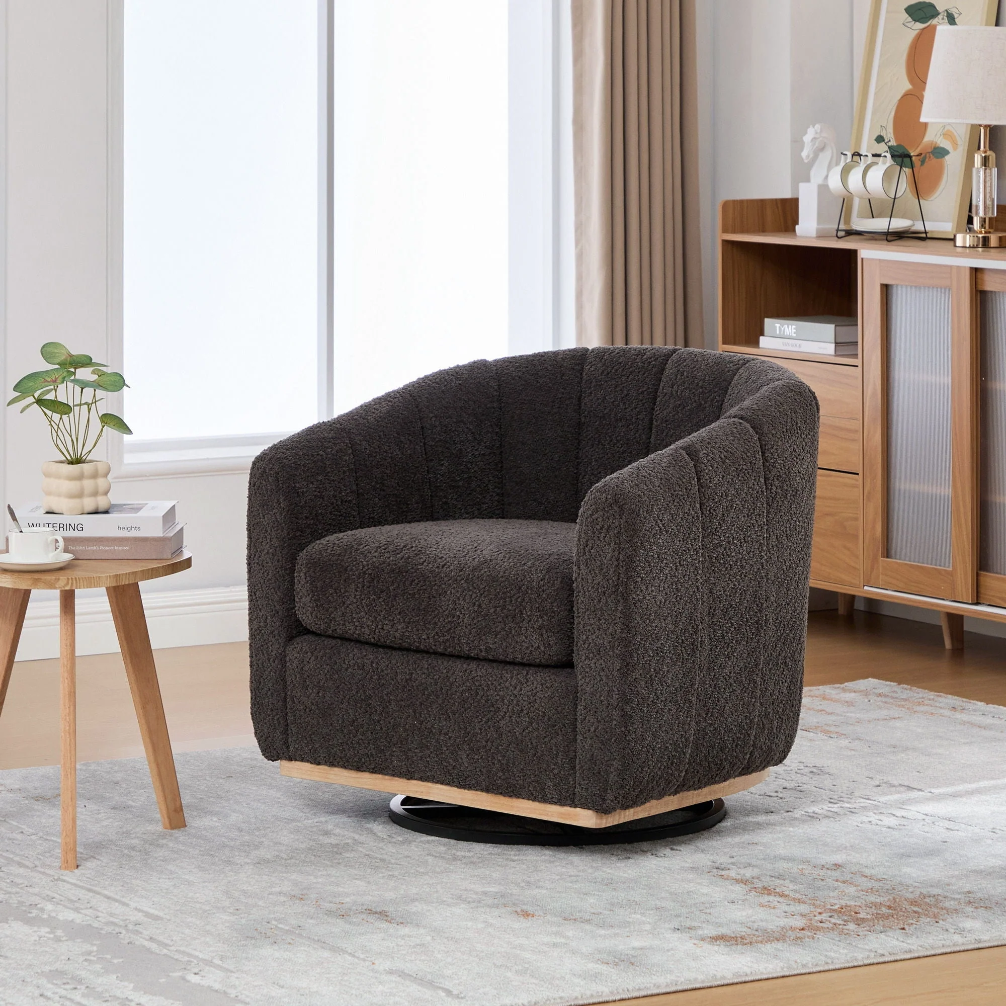 Swivel Upholstered Barrel Chair With Metal Base - Image 7