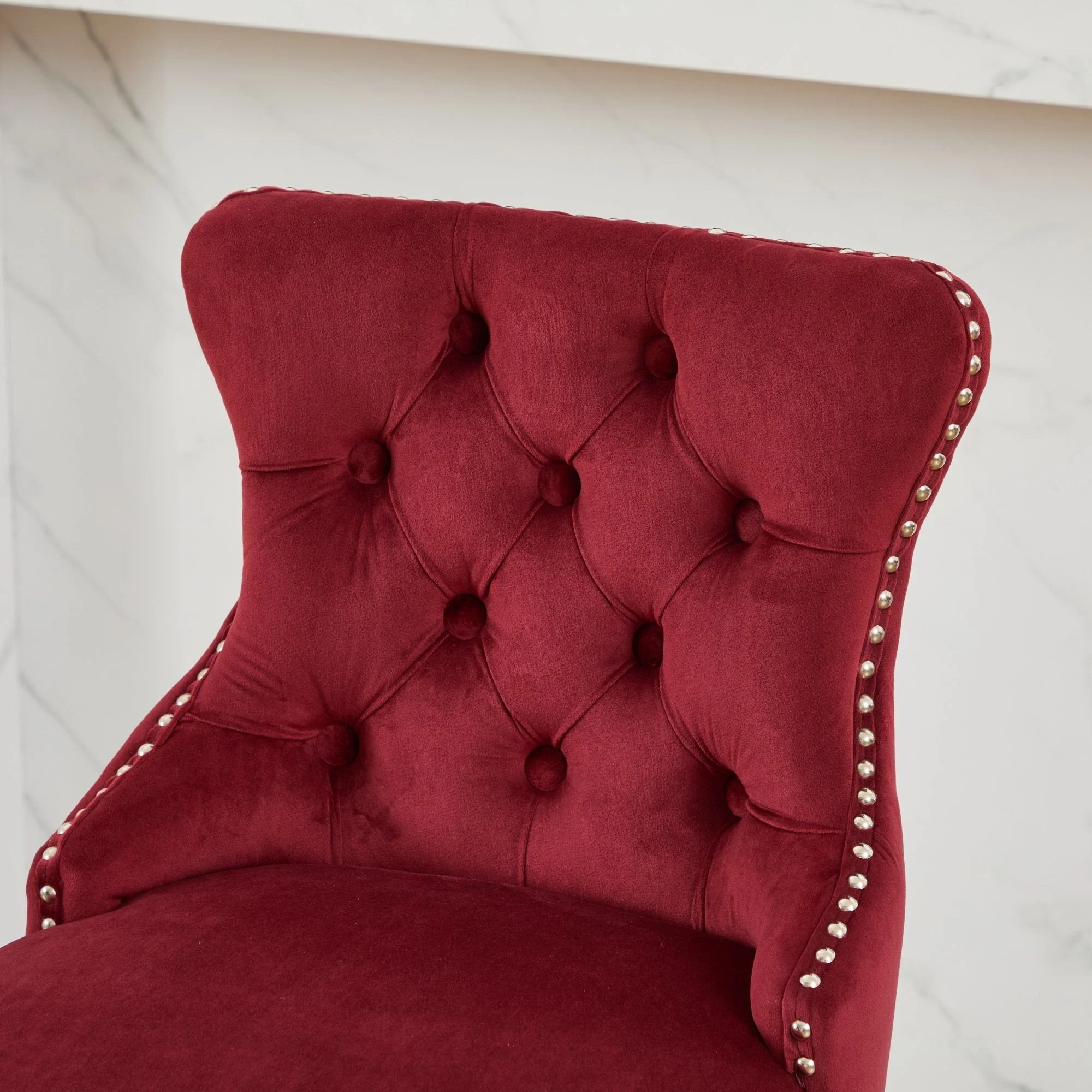 Swivel Velvet Barstools with Button Tufted Decoration - Set of 2 (Wine Red) - Image 11