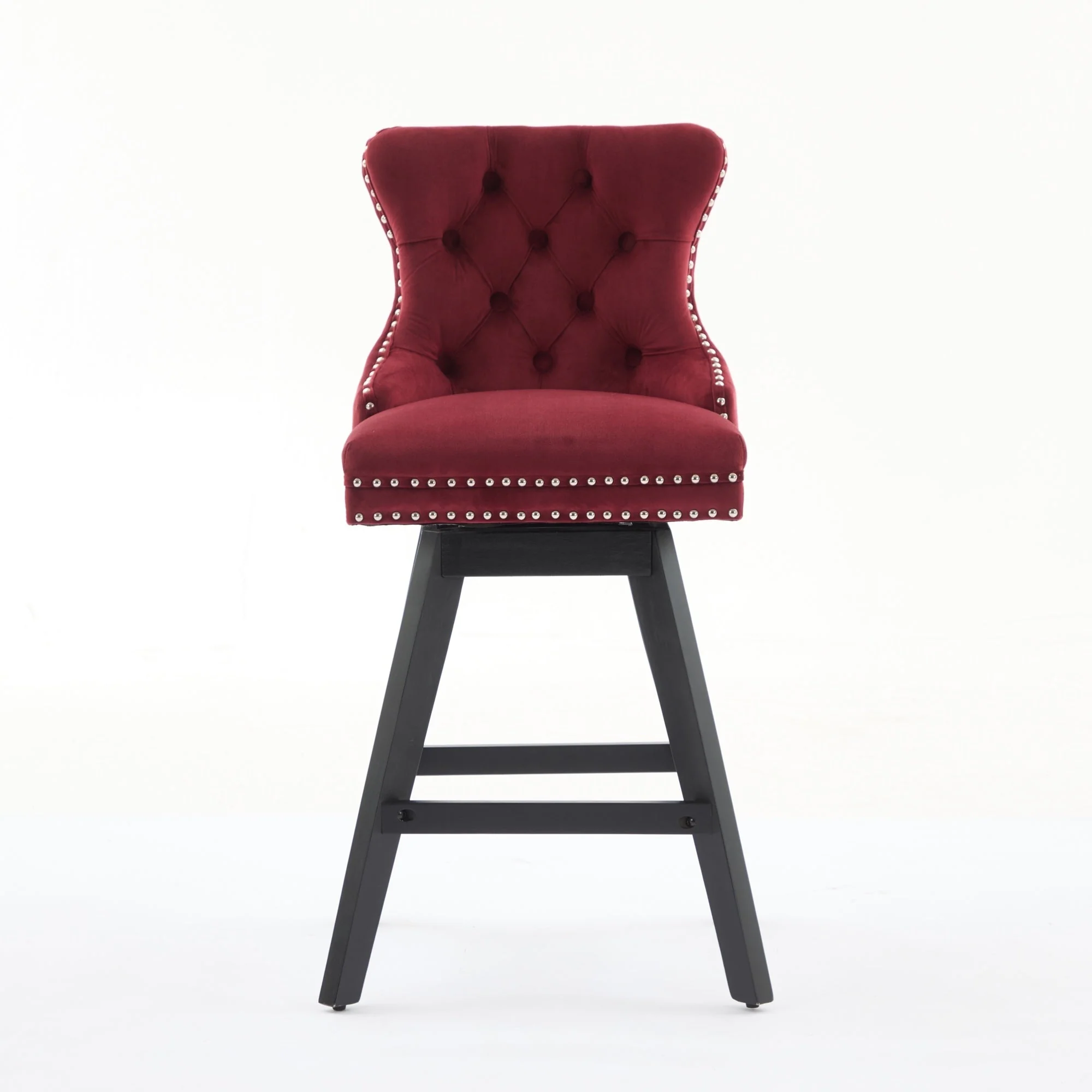 Swivel Velvet Barstools with Button Tufted Decoration - Set of 2 (Wine Red) - Image 2
