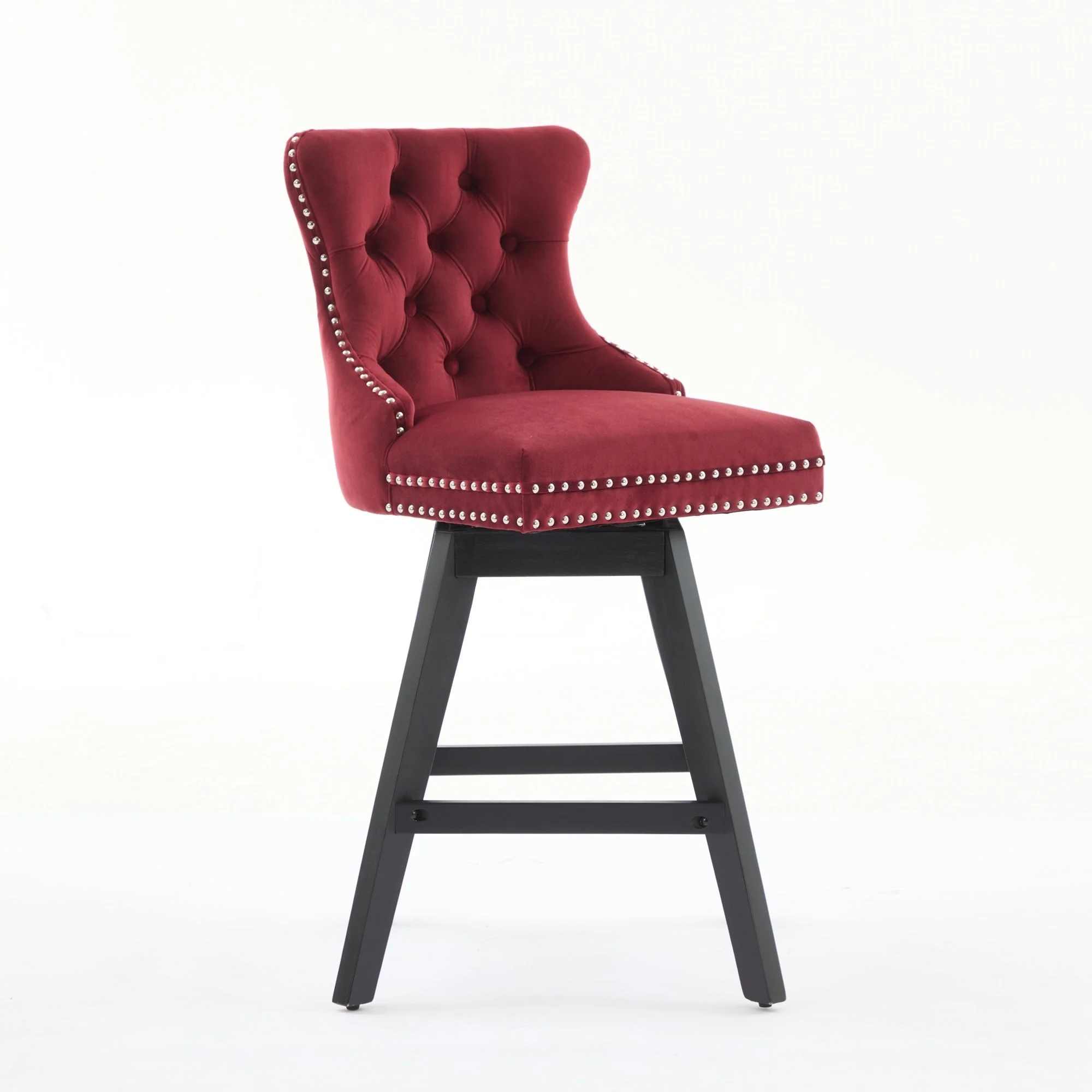 Swivel Velvet Barstools with Button Tufted Decoration - Set of 2 (Wine Red) - Image 4