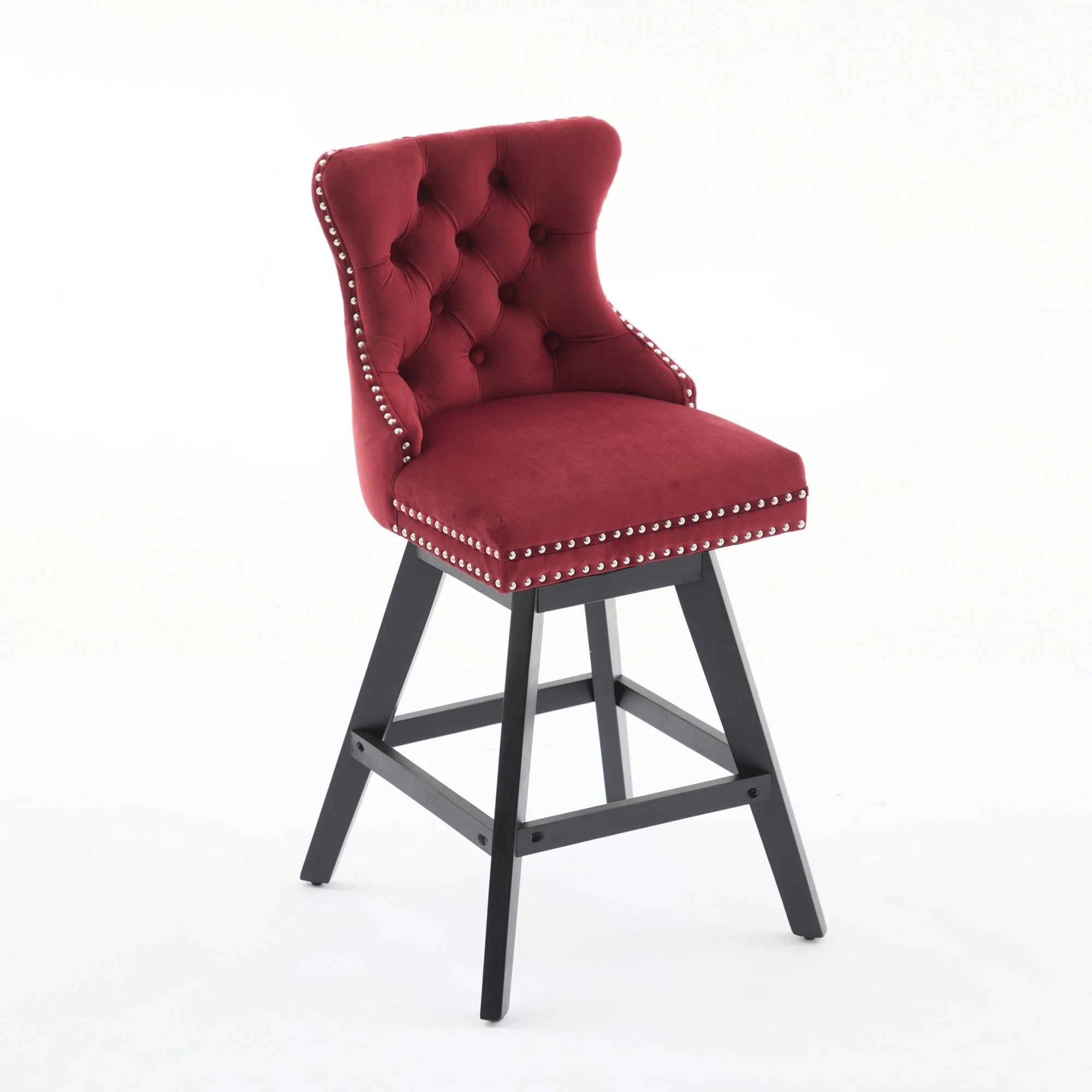 Swivel Velvet Barstools with Button Tufted Decoration - Set of 2 (Wine Red) - Image 5