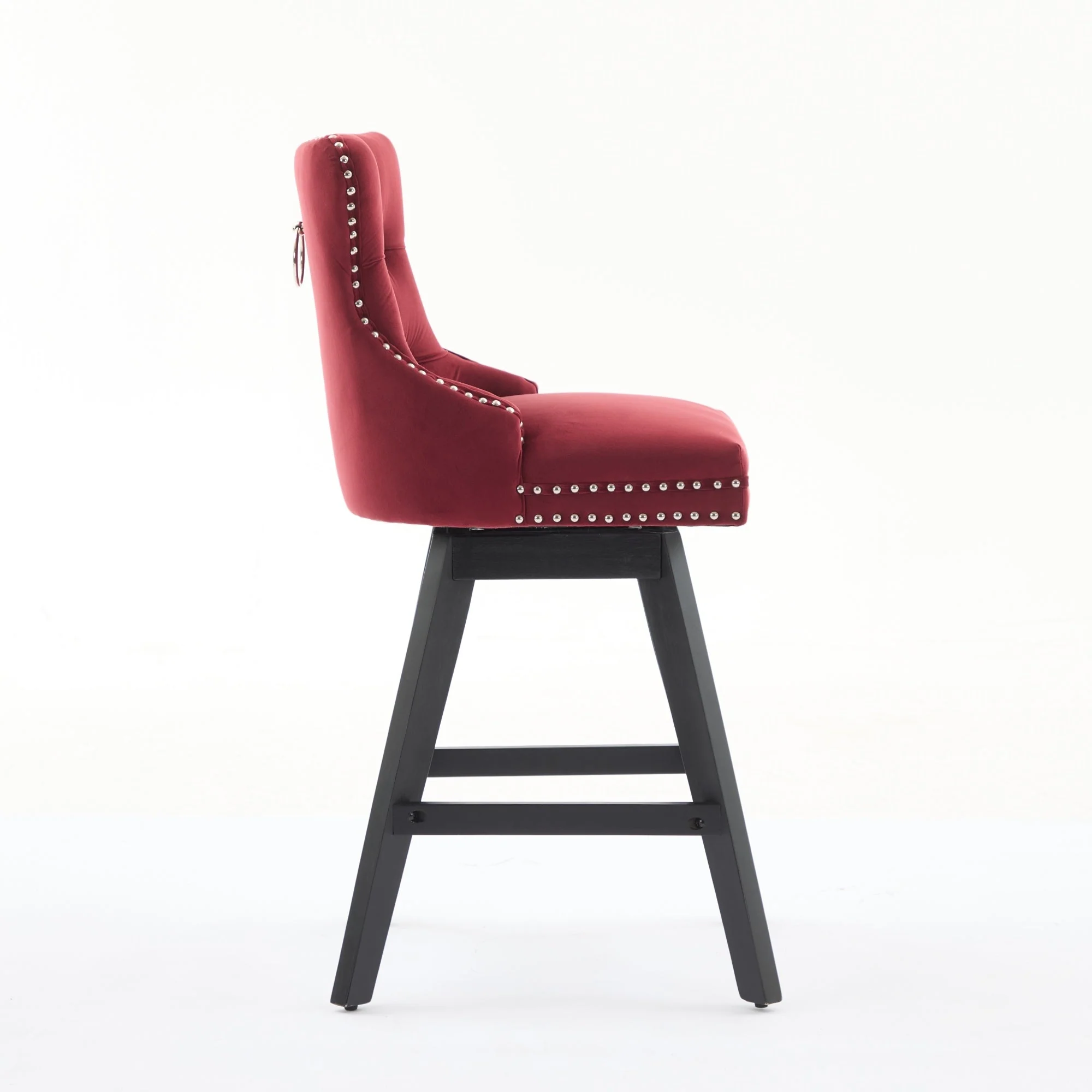 Swivel Velvet Barstools with Button Tufted Decoration - Set of 2 (Wine Red) - Image 6
