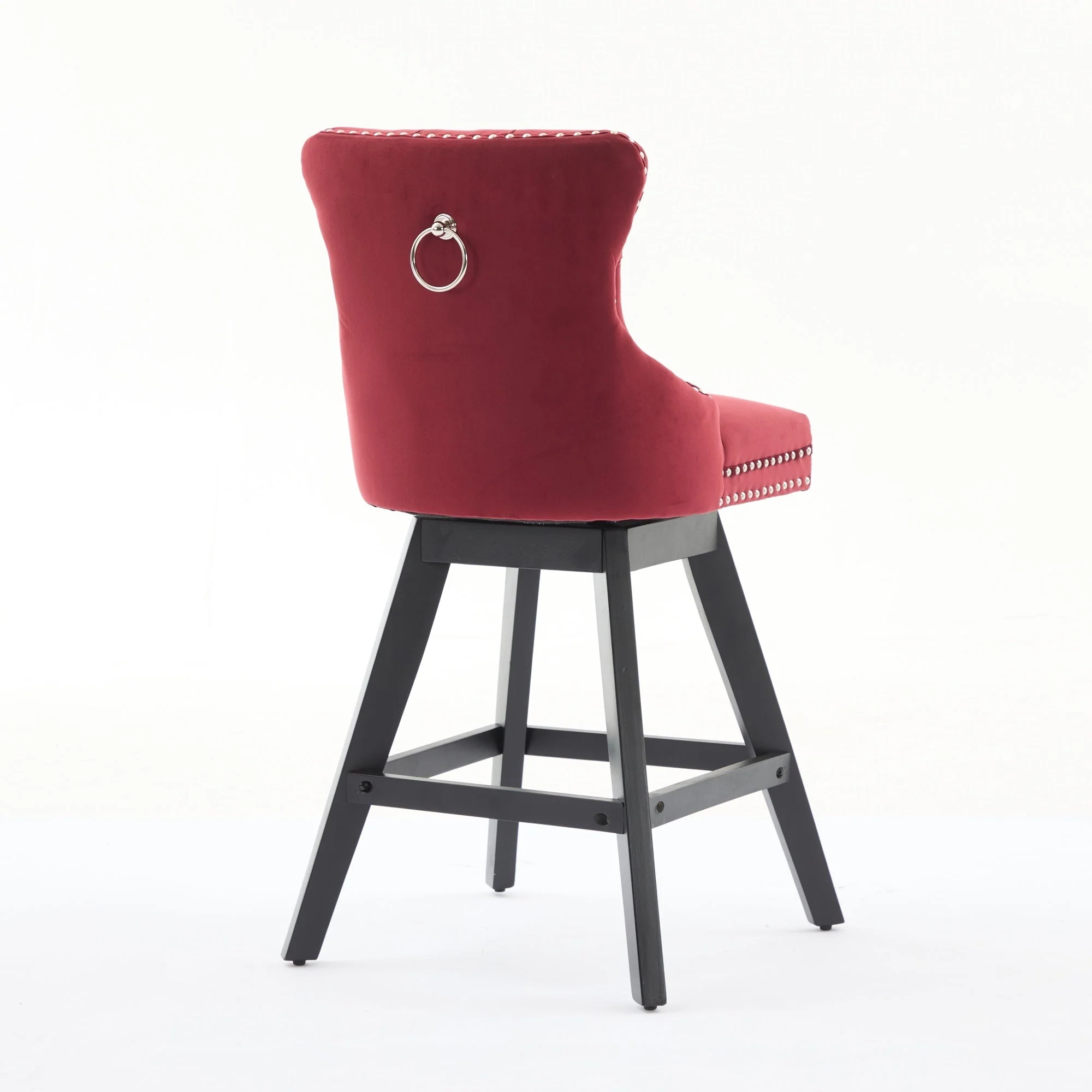 Swivel Velvet Barstools with Button Tufted Decoration - Set of 2 (Wine Red) - Image 7