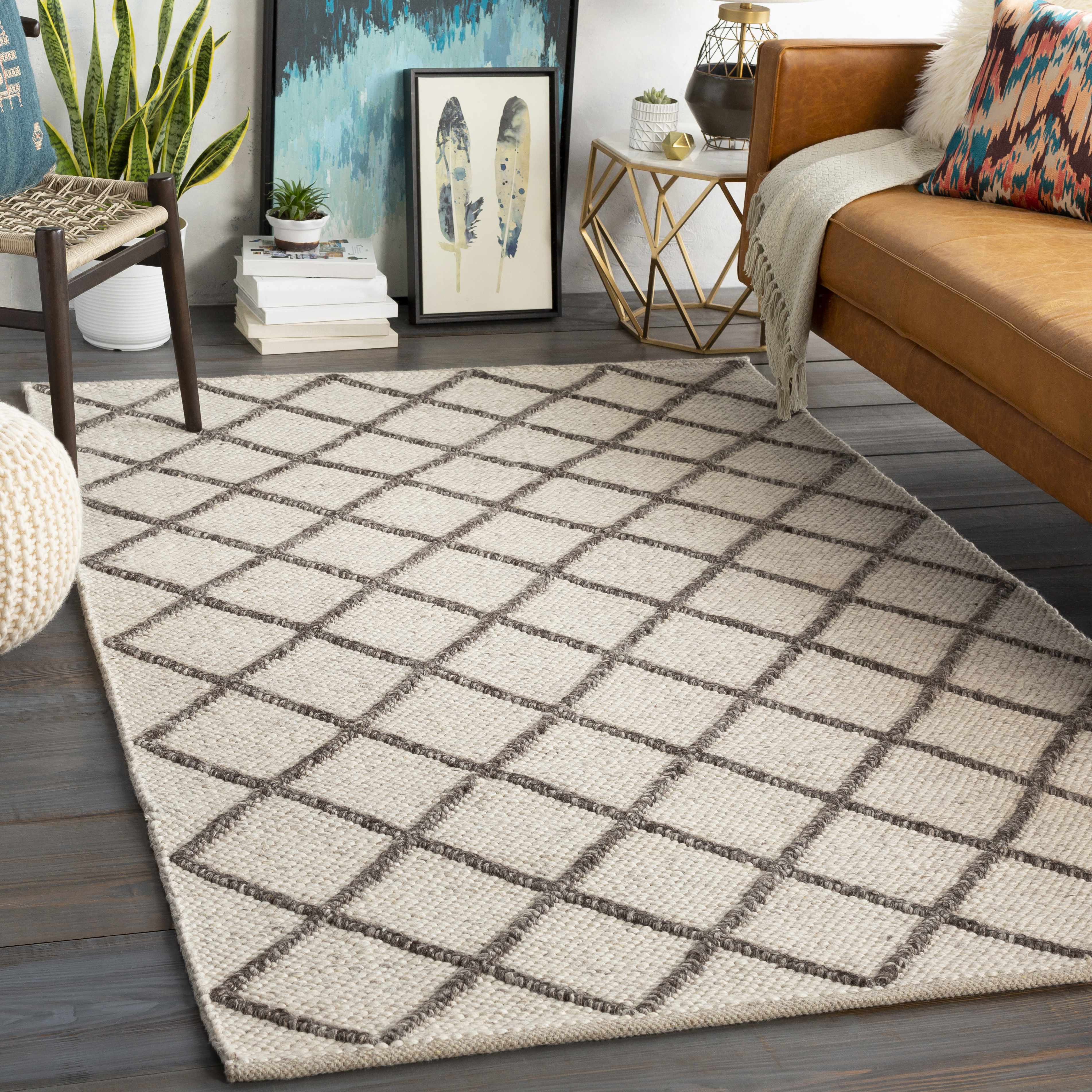 Syosset Cream/Brown Trellis Wool&Viscose Rug - Clearance - Image 2