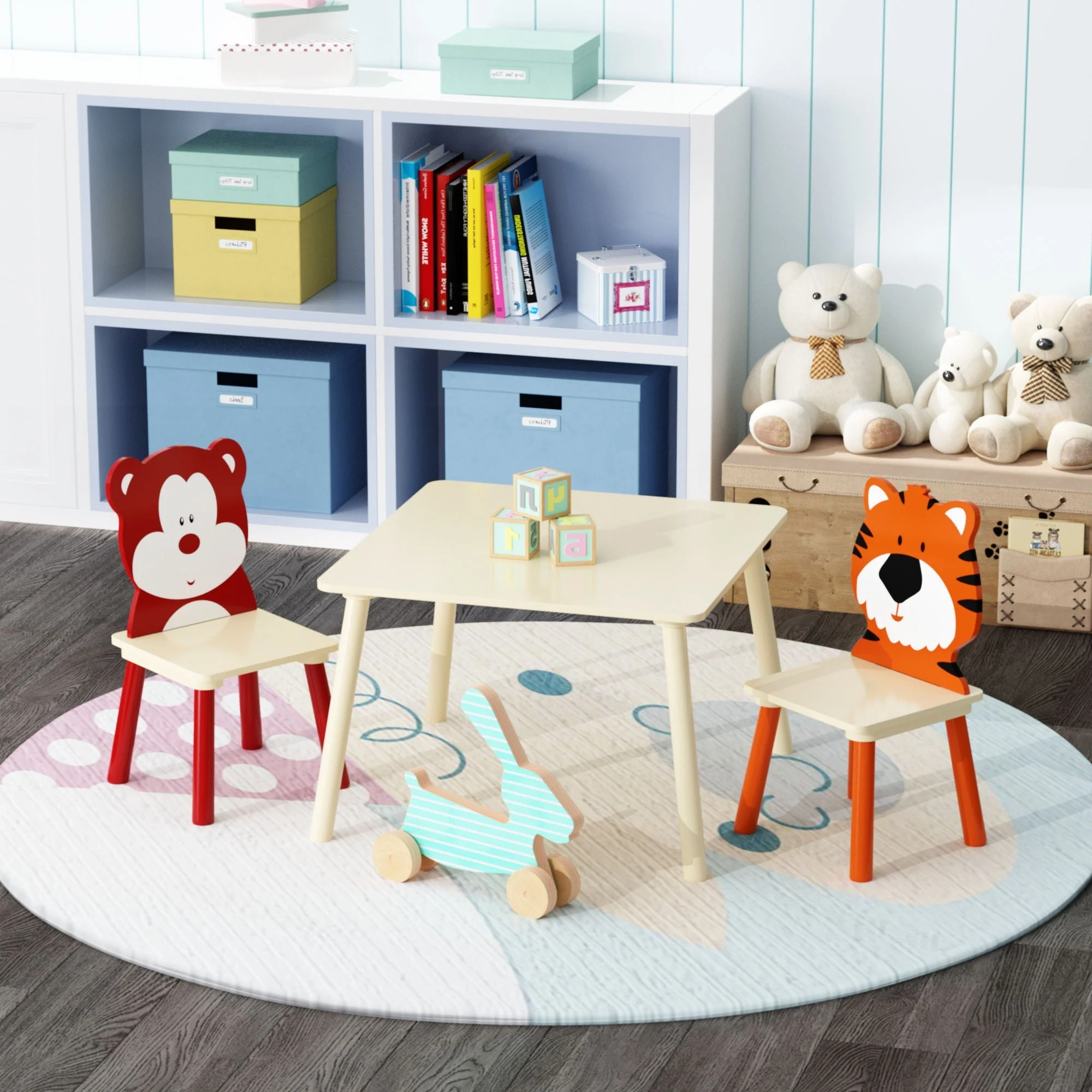 Table And 2 Chairs Set, Activity Play Table Set With Bear & Tiger Design - Natural - Image 3