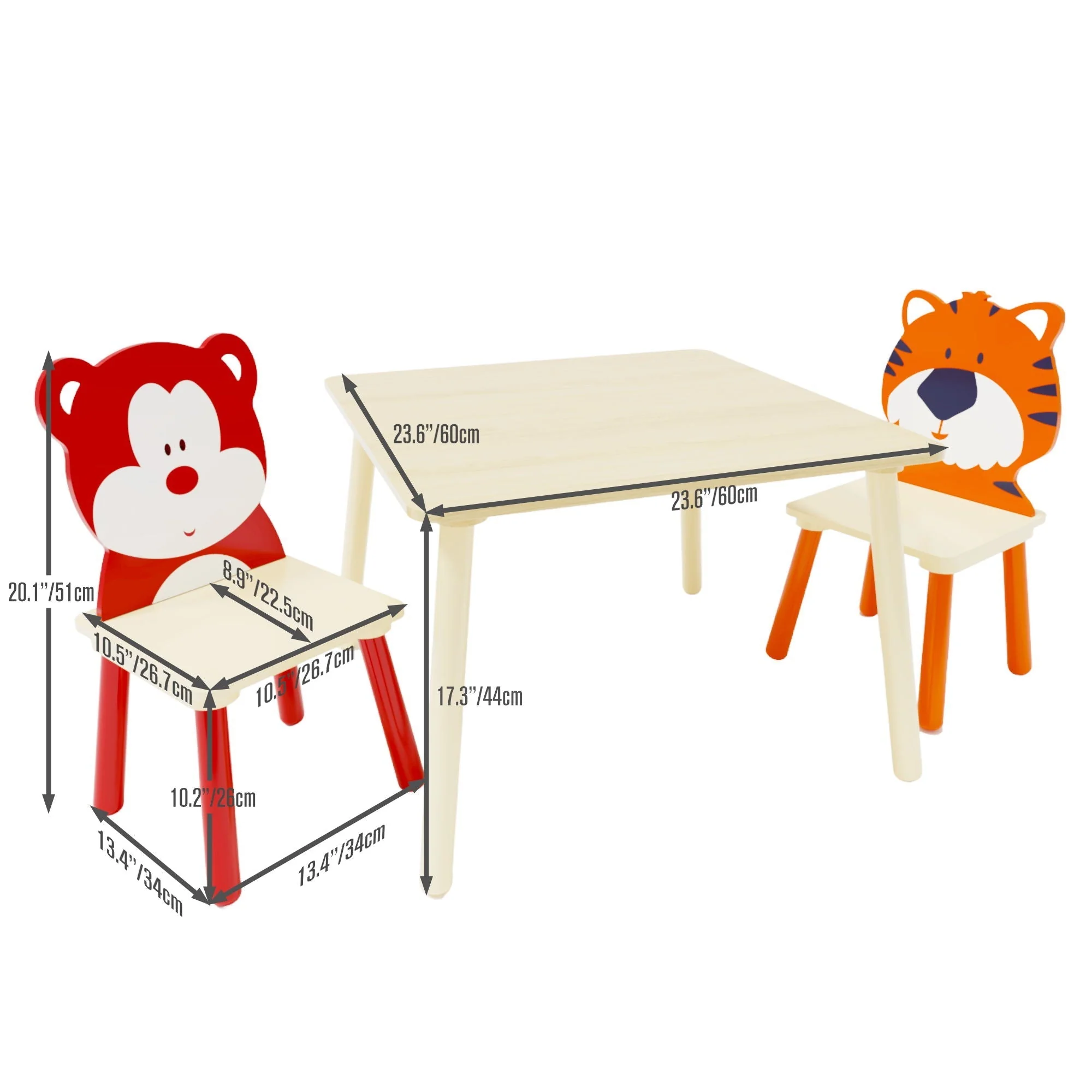 Table And 2 Chairs Set, Activity Play Table Set With Bear & Tiger Design - Natural - Image 4