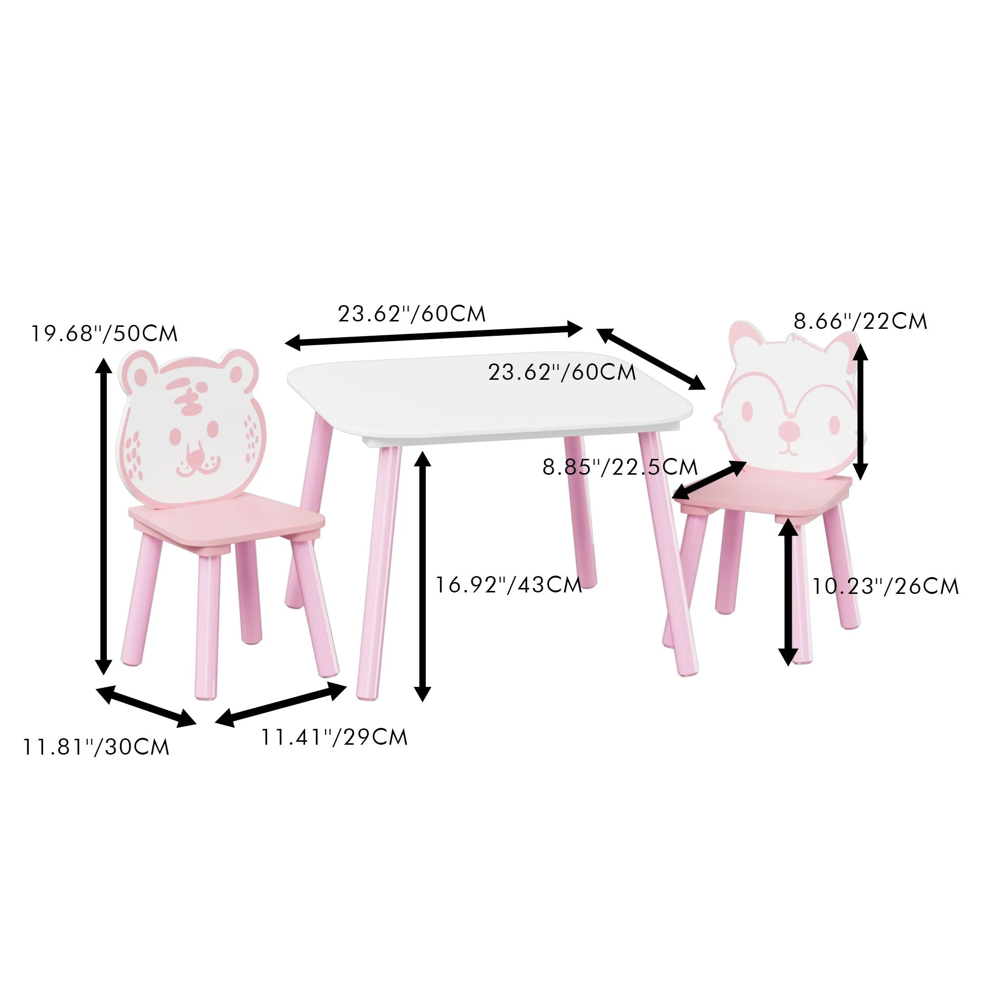 Table And Chair Set, 3 Piece Wooden Toddler Desk With Animal Backrest - Pink / White - Image 4