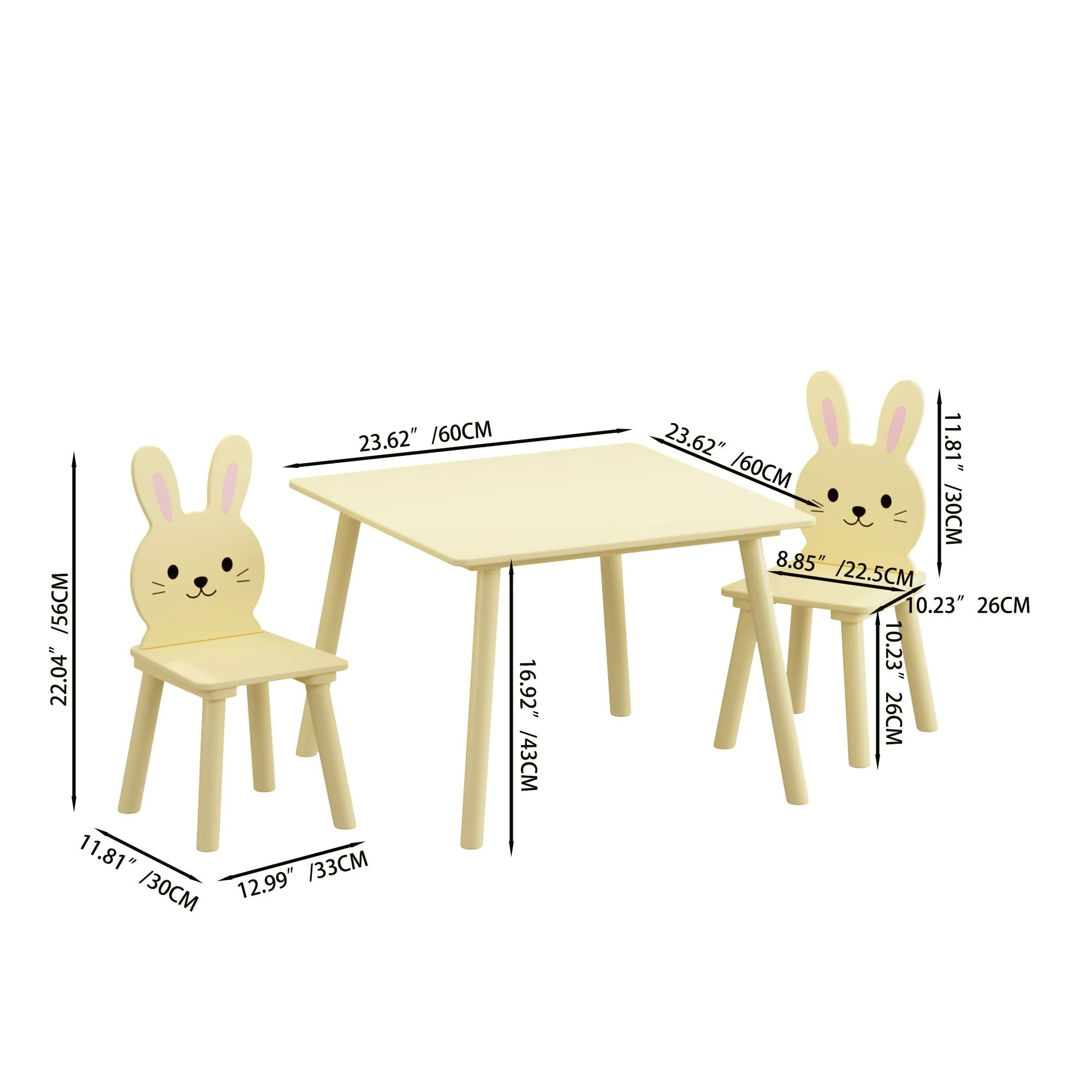 Table And Chair Set With 2 Bunny Chairs, Children's Activity Table For Toddlers, Cute Animal Design - Yellow - Image 4