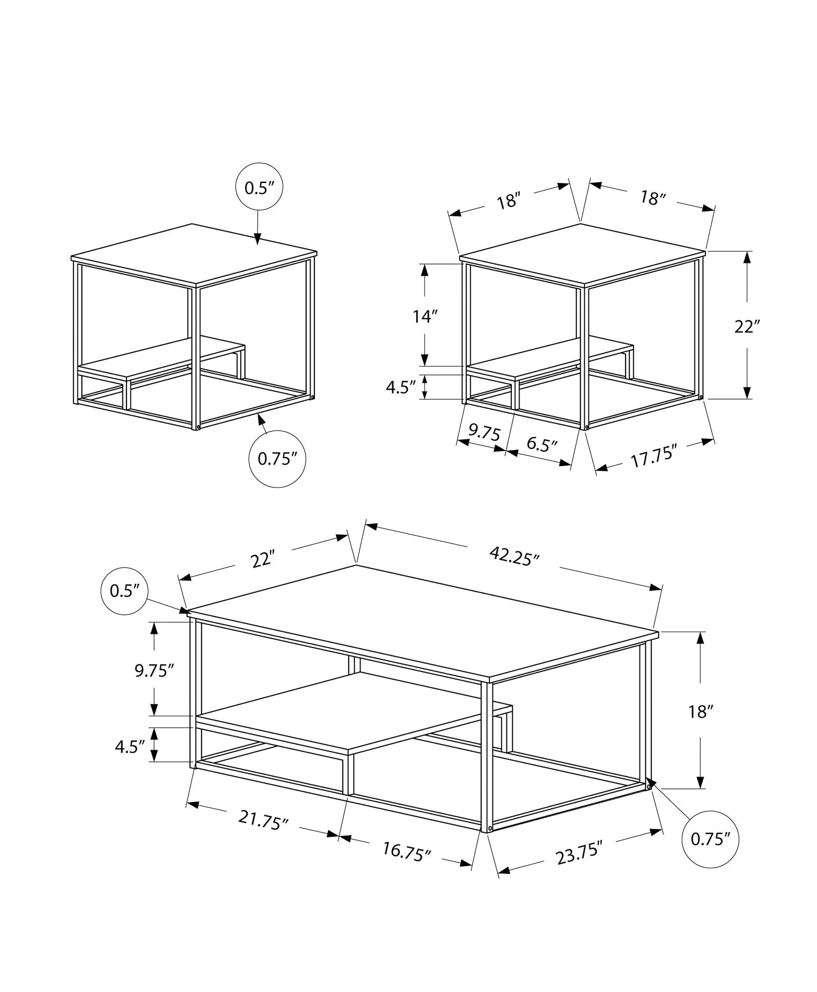 Table Set, Coffee, End, Side, Accent, Living Room, Contemporary & Modern (Set of 3) - Image 8