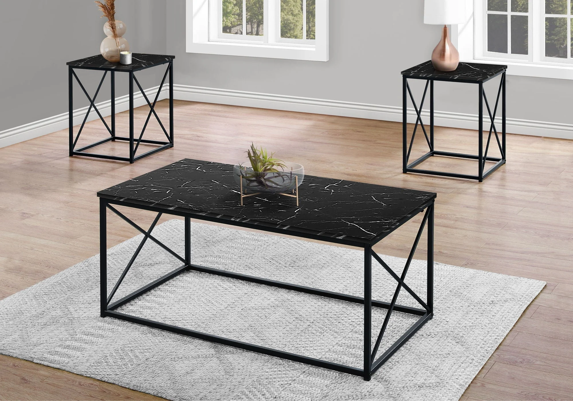Table Set, Coffee, End, Side, Accent, Living Room, Marble Look Laminate, Contemporary & Modern (Set of 3) - Image 2