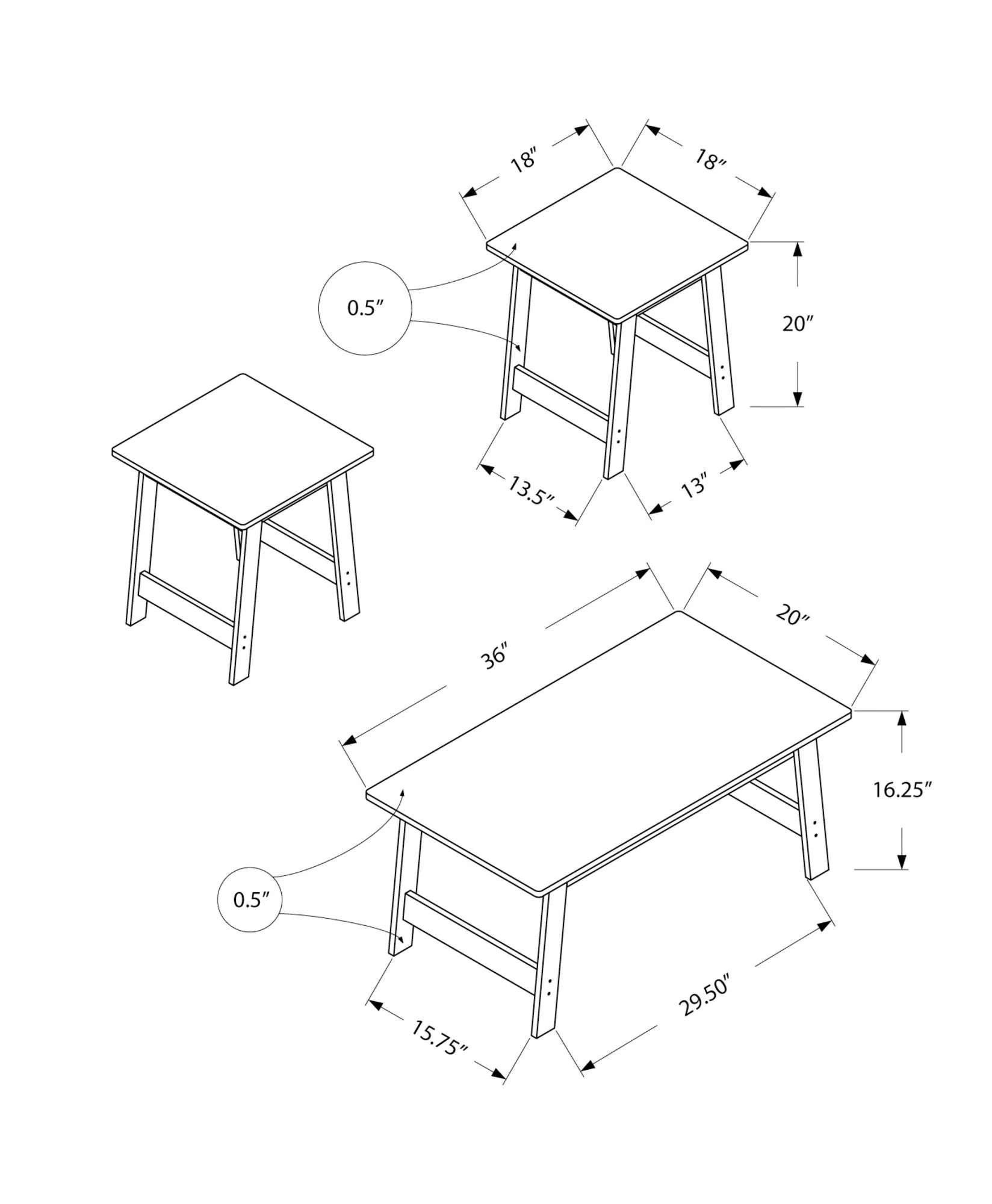Table Set, Coffee, End, Side, Accent, Living Room Transitional (Set of 3) - Image 8