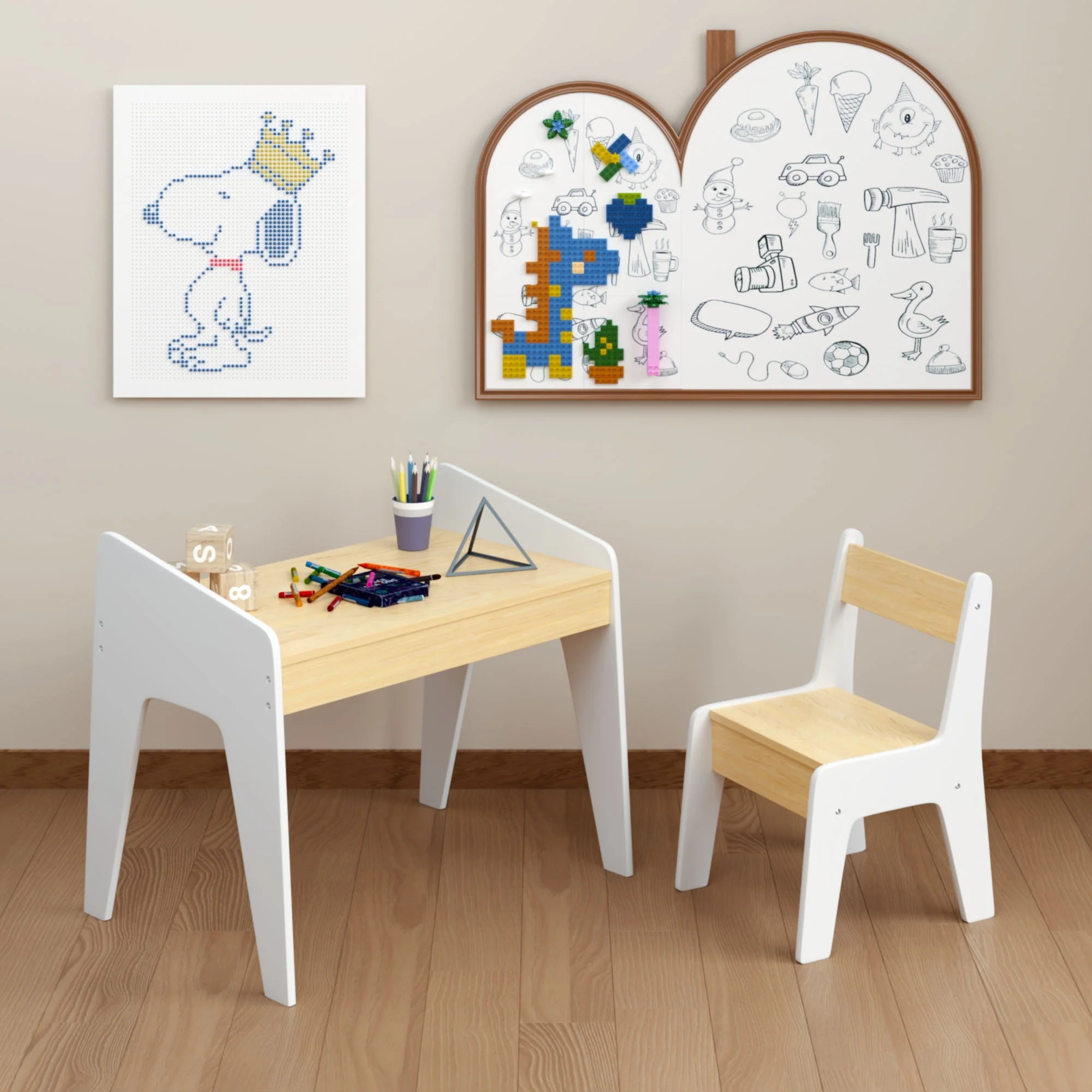 Table Set With 1 Chair, Children Study Table For Ages 2 - 8 - White - Image 2