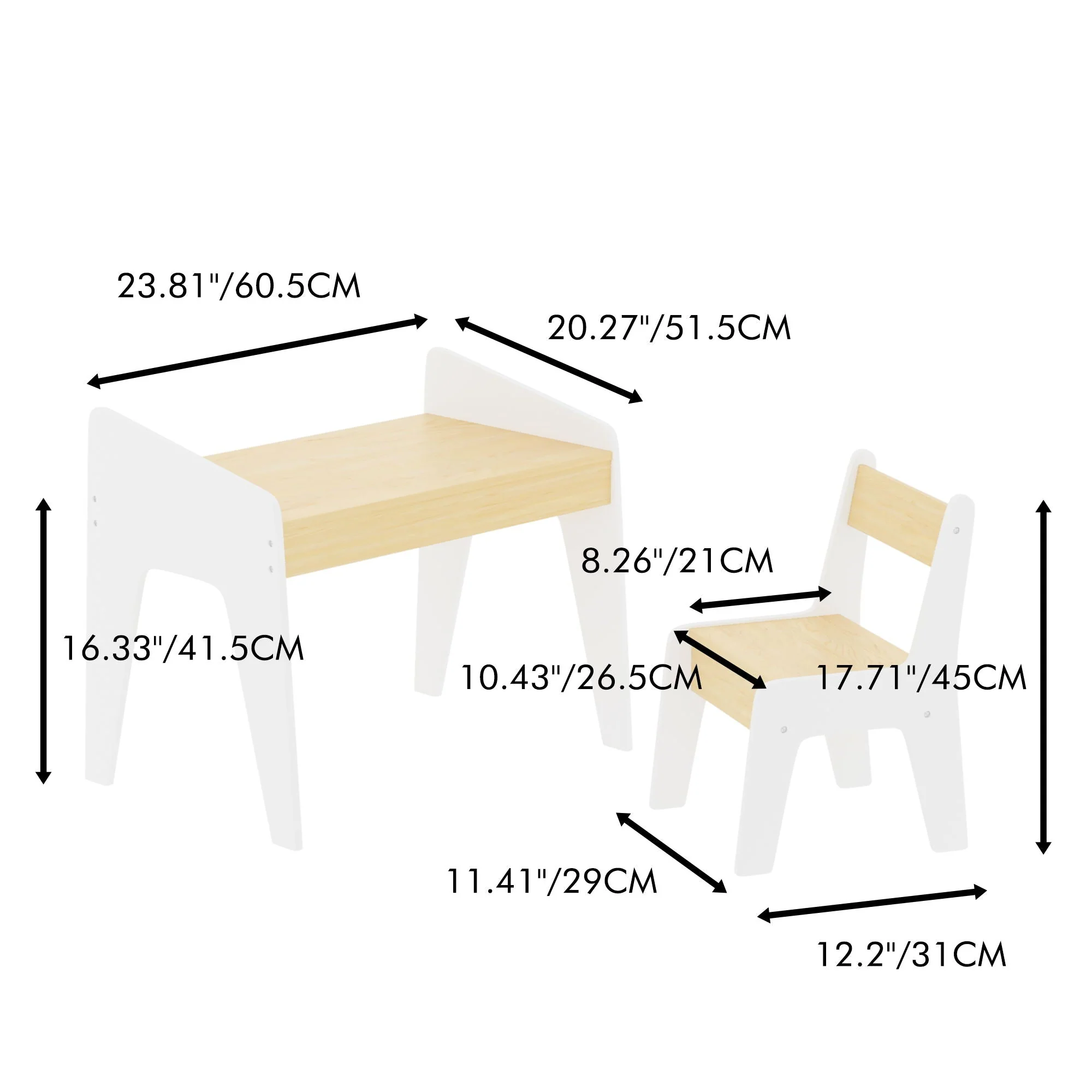 Table Set With 1 Chair, Children Study Table For Ages 2 - 8 - White - Image 3
