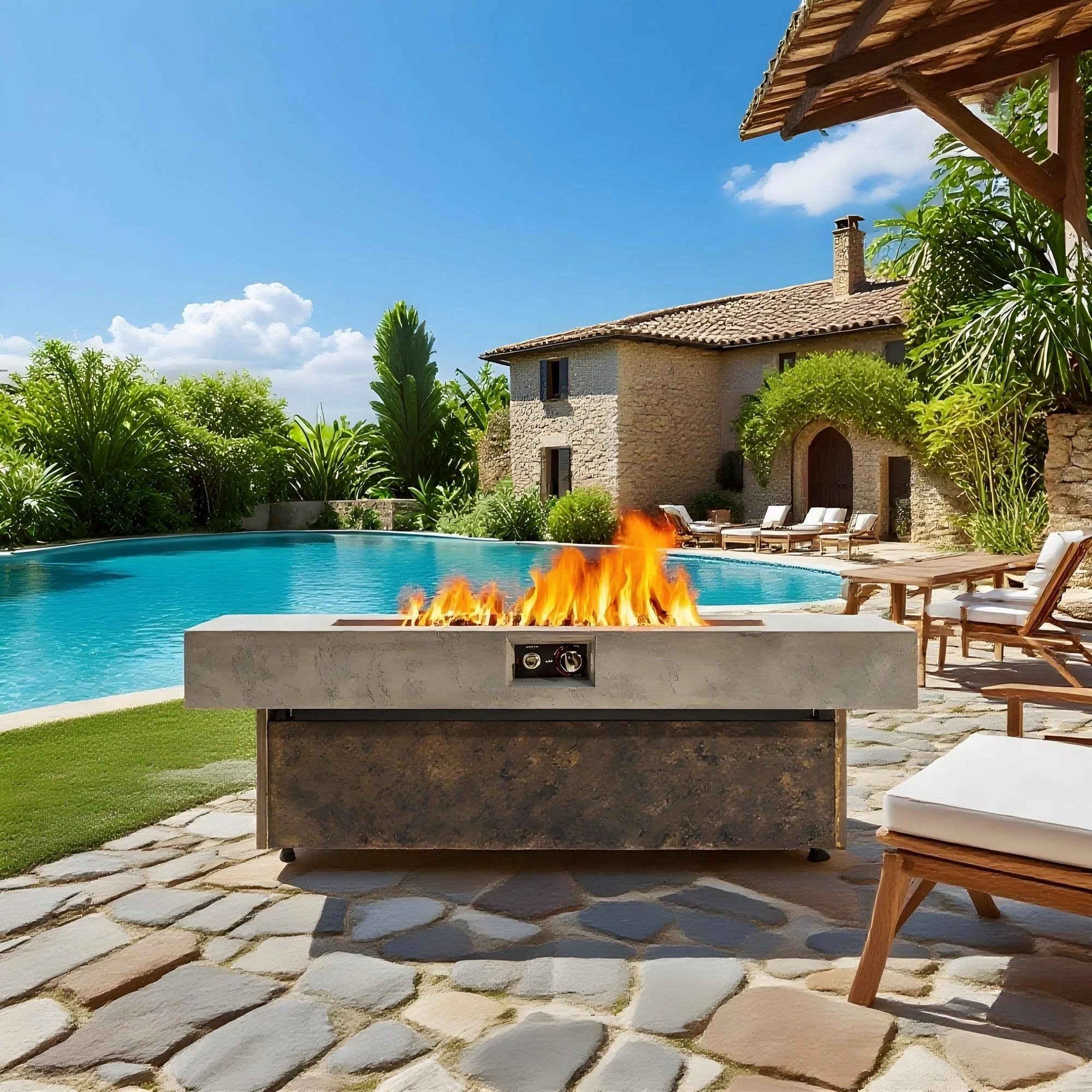 Tabletop Propane Fire Pits 55 x 23 in, 50,000 BTU Outdoor Firepit Table - Image 4