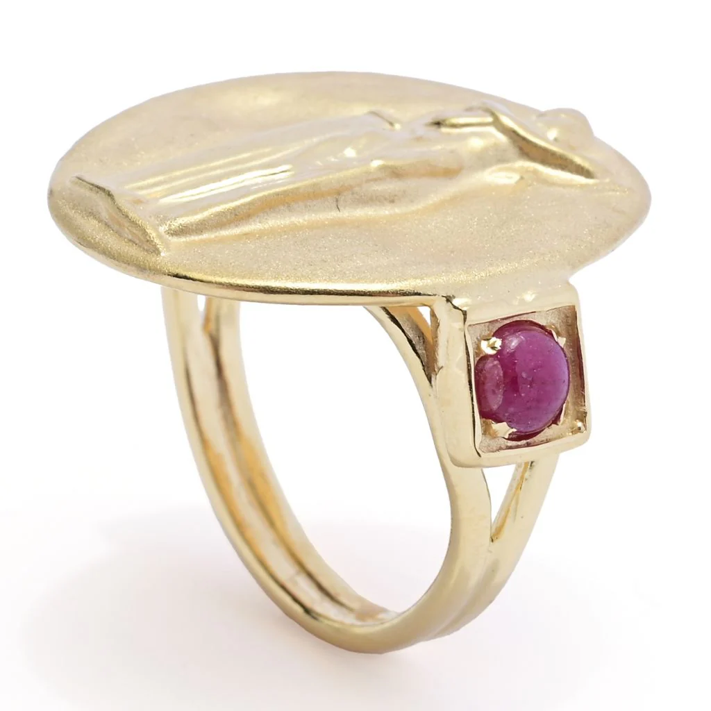 Tagliamonte 14K Gold Polished & Satin Ruby Accented Euterpe Cameo Ring - Image 2