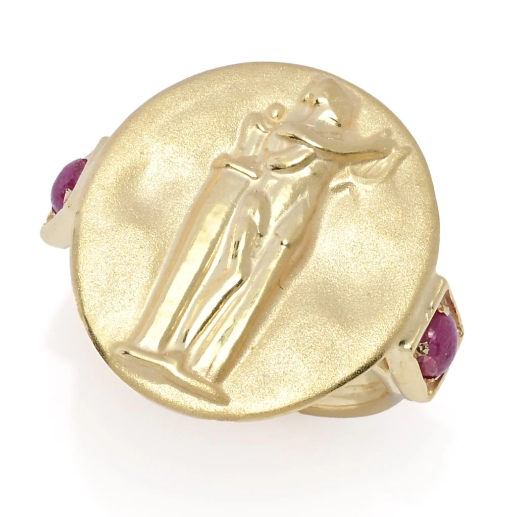 Tagliamonte 14K Gold Polished & Satin Ruby Accented Euterpe Cameo Ring - Image 3