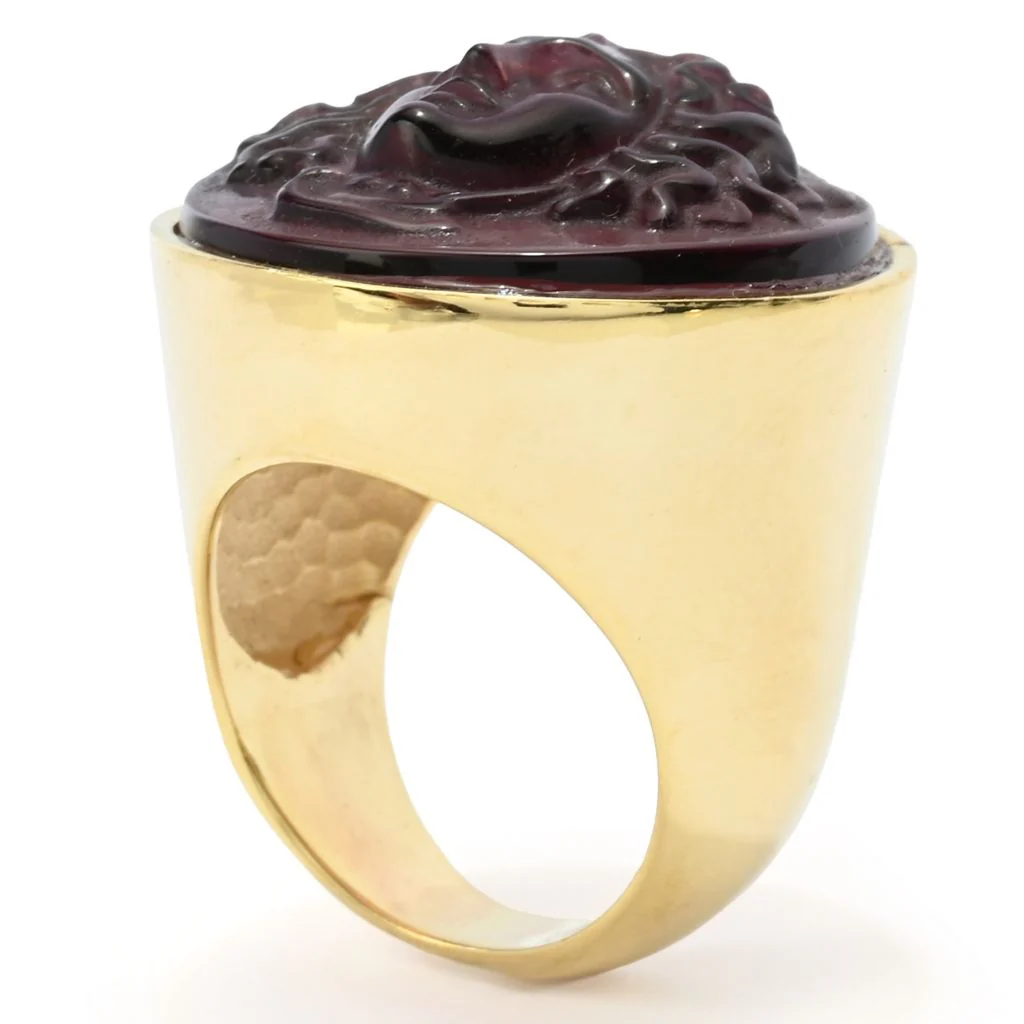 Tagliamonte 18K Gold Plated 24x8.5mm Medusa Venetian Glass Cameo Ring - Image 2
