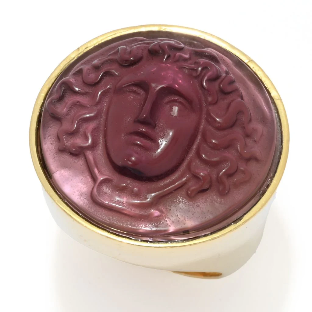 Tagliamonte 18K Gold Plated 24x8.5mm Medusa Venetian Glass Cameo Ring - Image 3