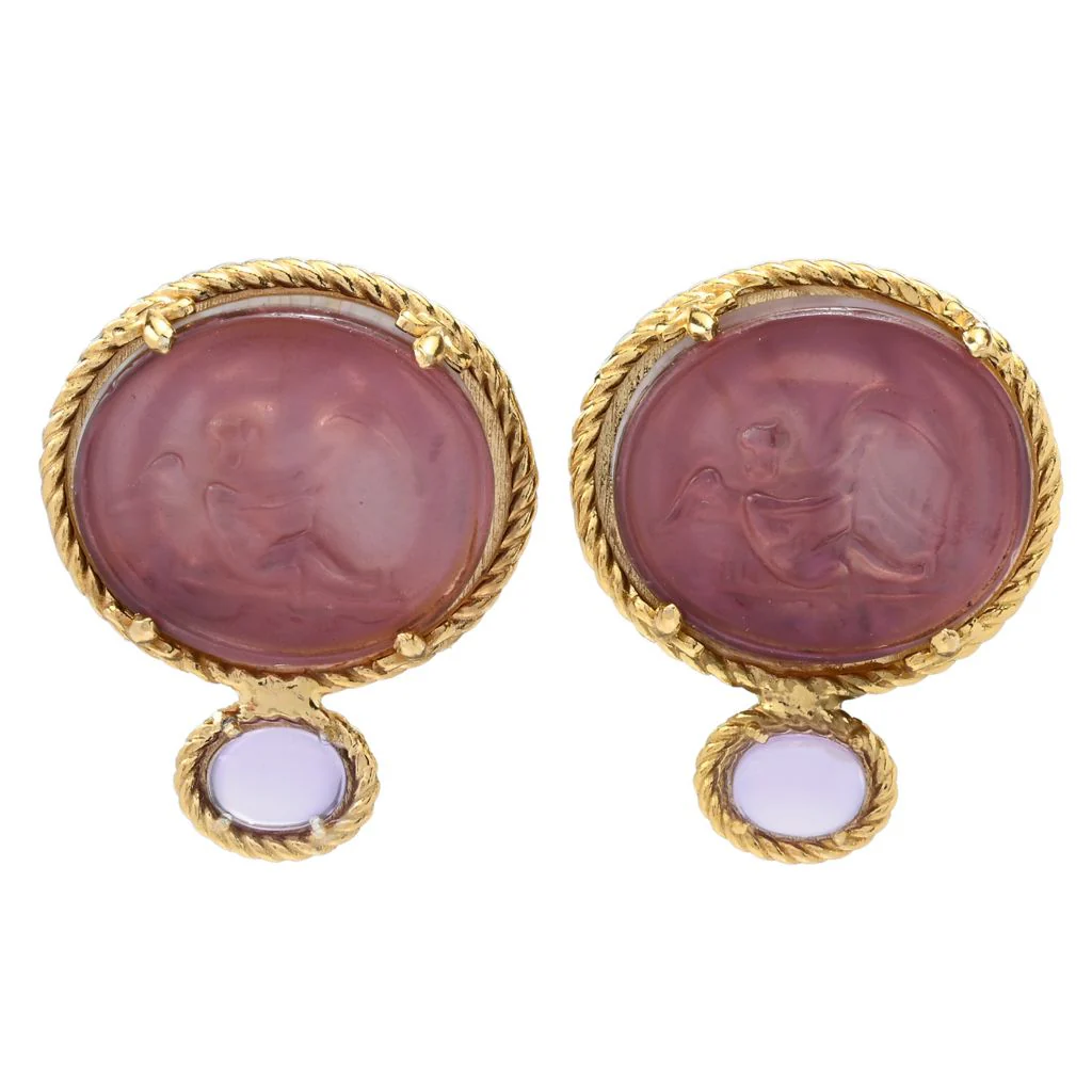 Tagliamonte 18K Gold Plated Venetian Glass Cameo & Choice of Gem Earrings - Image 3