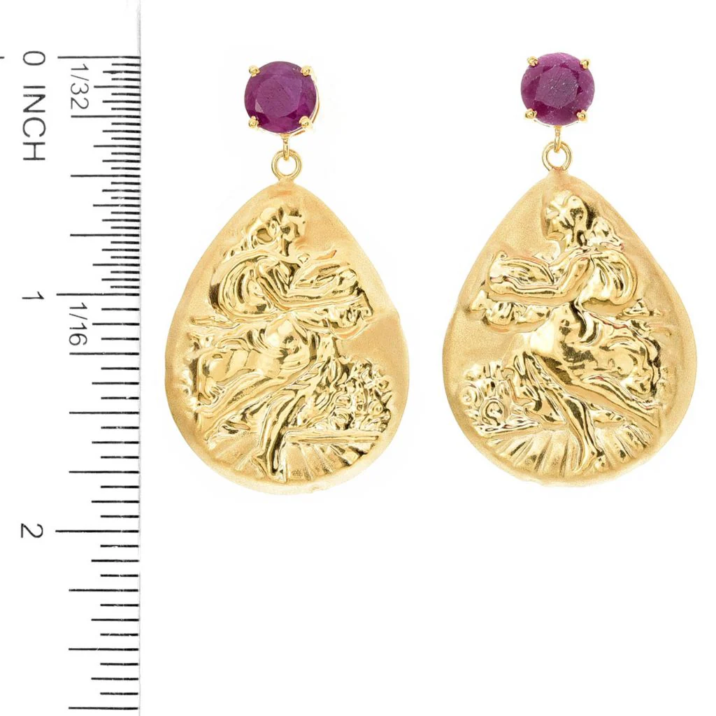 Tagliamonte 4.80ctw Ruby Dancing Lady Cameo 1" Drop Earrings - Image 2