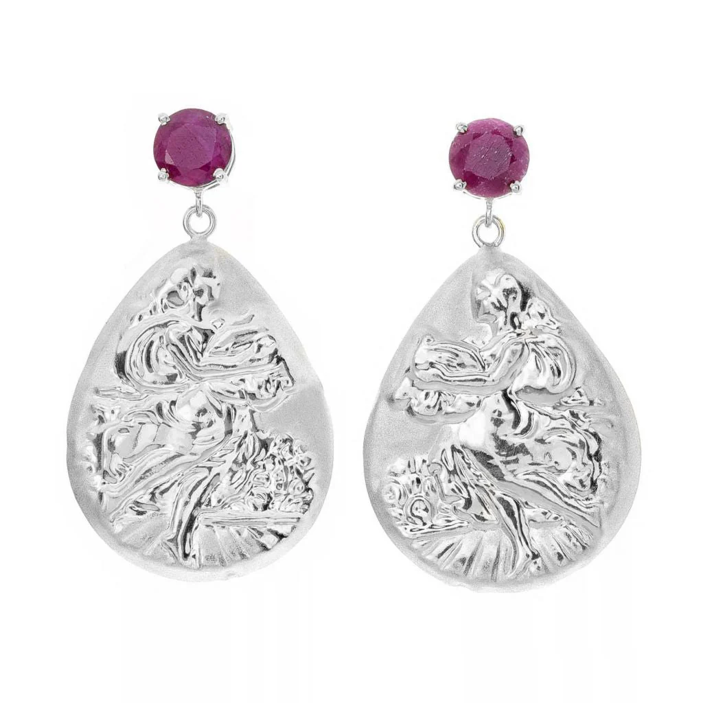 Tagliamonte 4.80ctw Ruby Dancing Lady Cameo 1" Drop Earrings - Image 3
