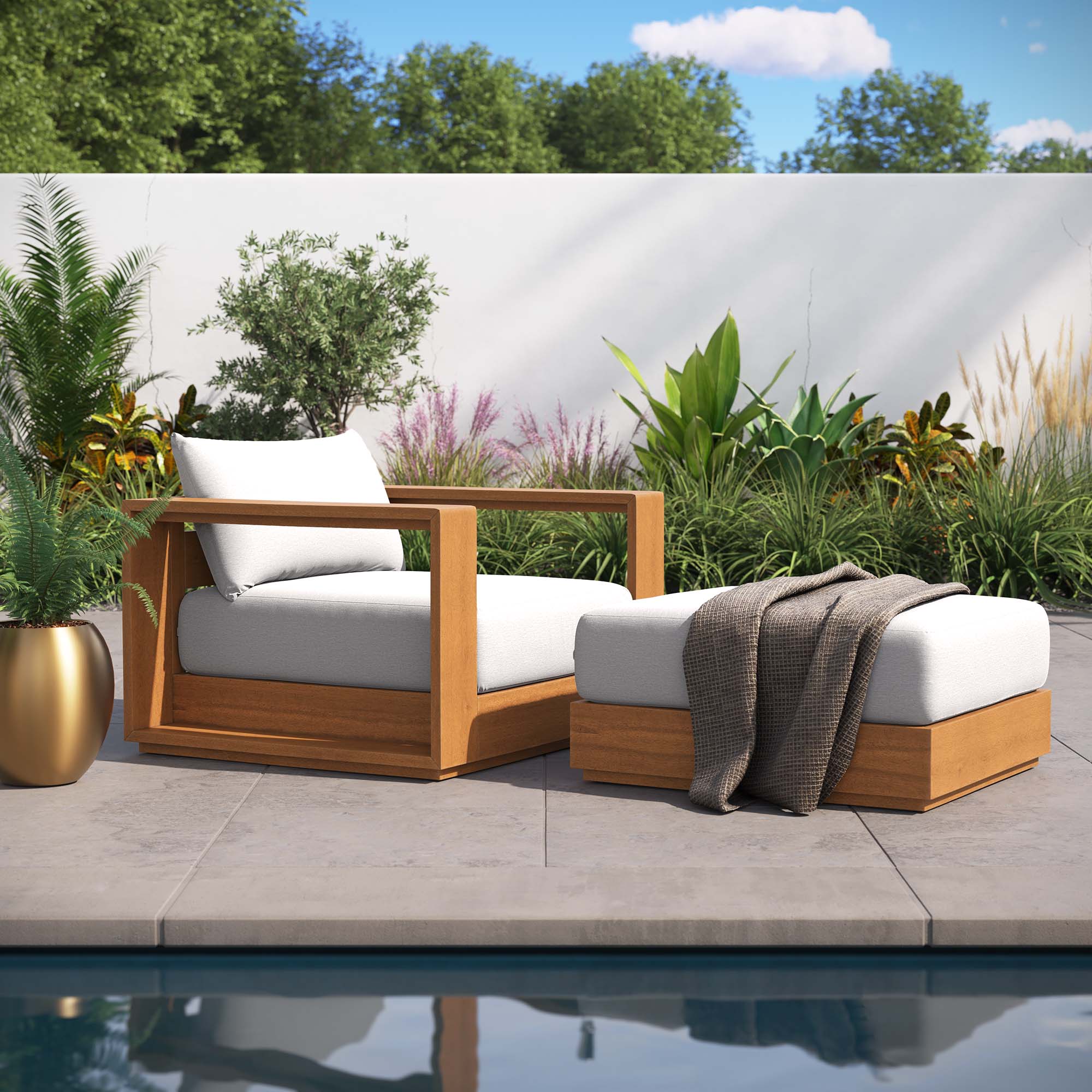 Tahoe 2-Piece Outdoor Patio Acacia Wood Armchair and Ottoman Set by Modway - Image 7