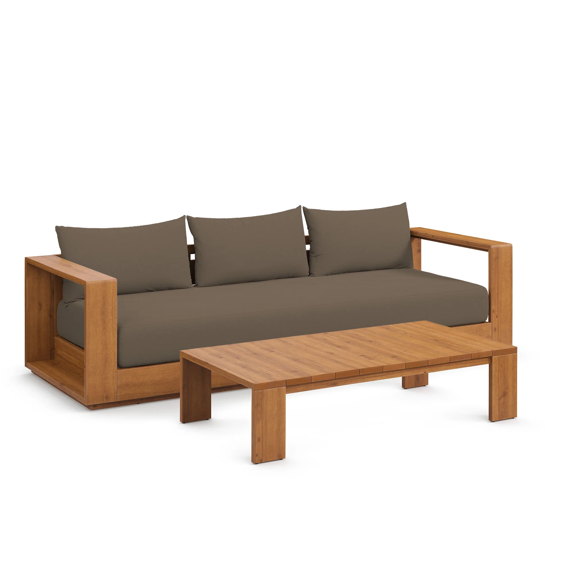 Tahoe 2-Piece Outdoor Patio Acacia Wood Sofa and Coffee Table Set by Modway - Image 14