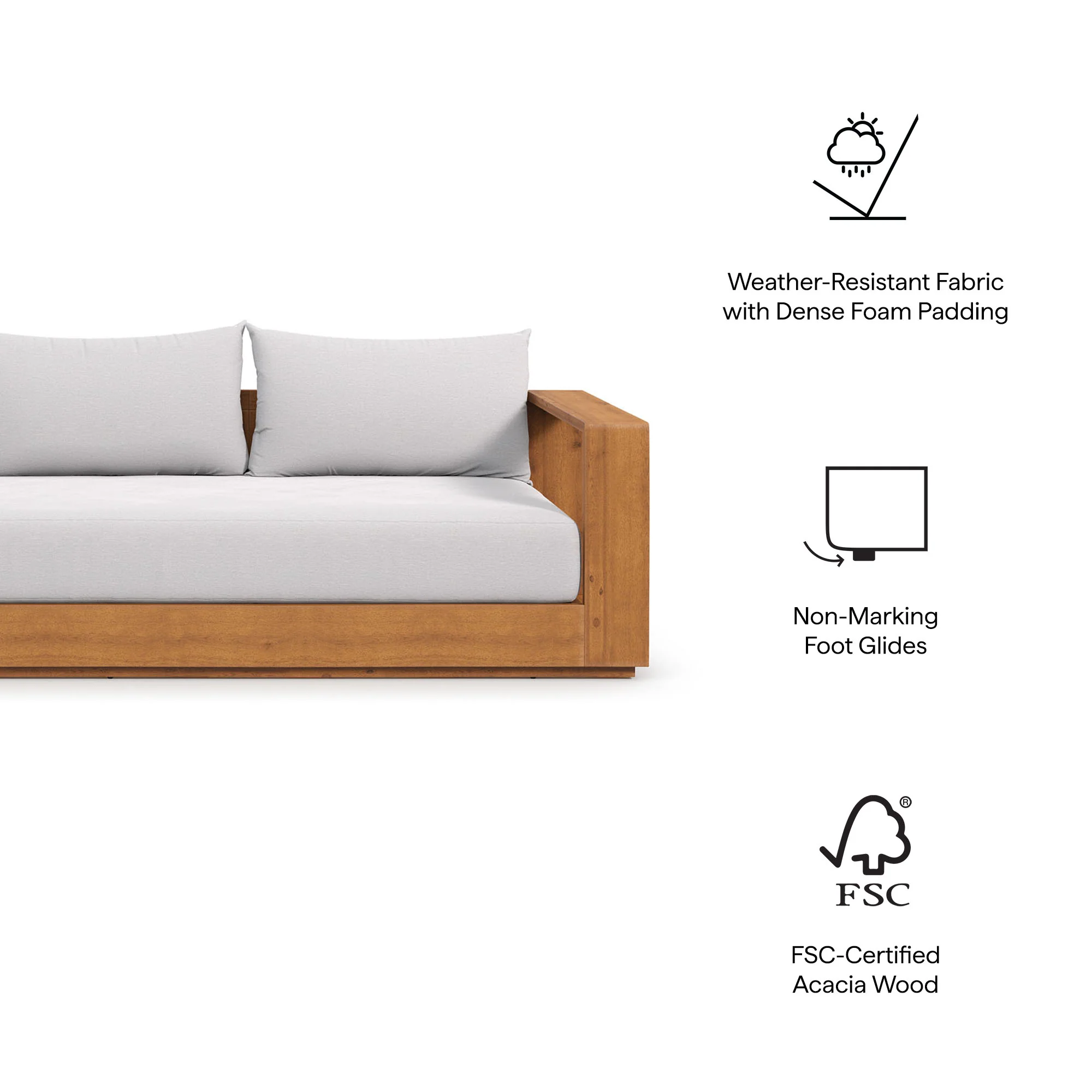 Tahoe 2-Piece Outdoor Patio Acacia Wood Sofa and Coffee Table Set by Modway - Image 2