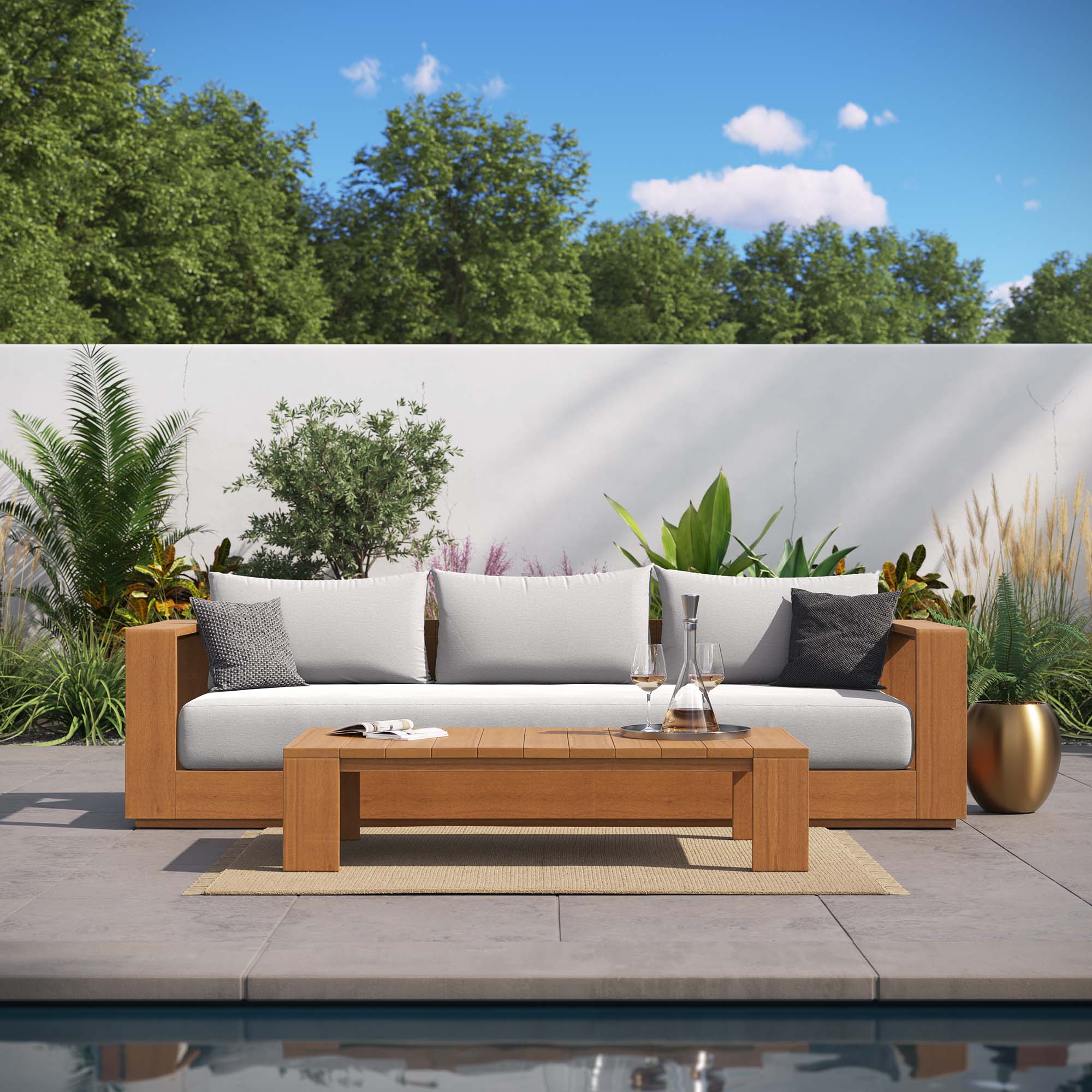 Tahoe 2-Piece Outdoor Patio Acacia Wood Sofa and Coffee Table Set by Modway - Image 7