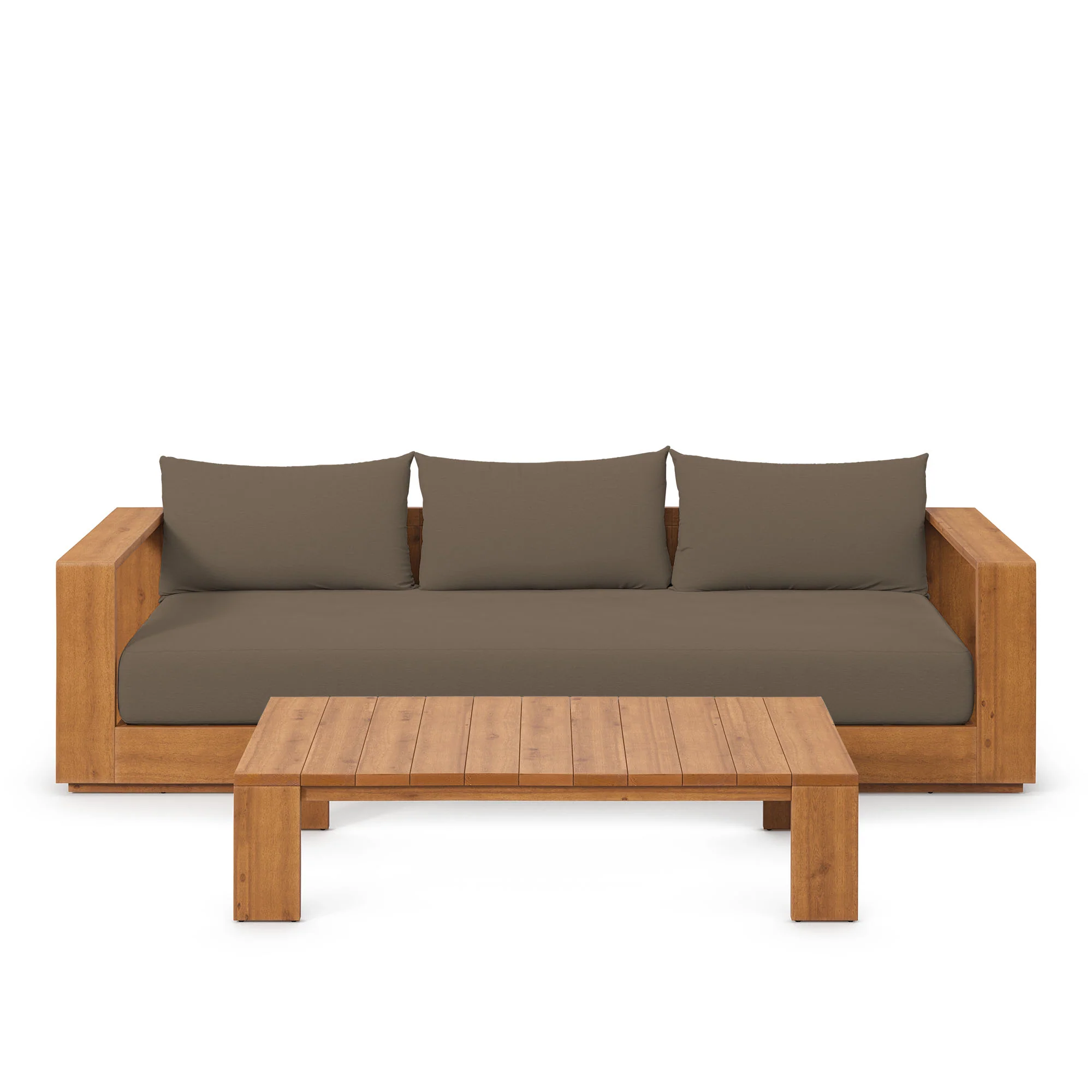 Tahoe 2-Piece Outdoor Patio Acacia Wood Sofa and Coffee Table Set by Modway - Image 9