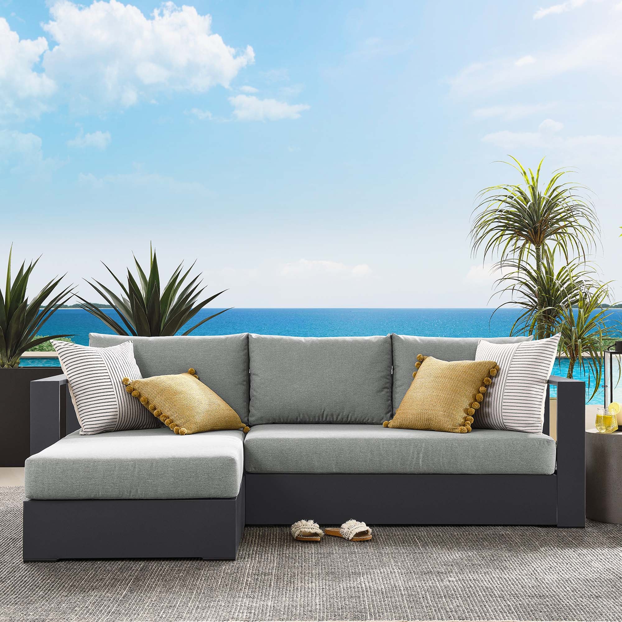 Tahoe 2-Piece Outdoor Patio Powder-Coated Aluminum Sectional Sofa Set - Image 10