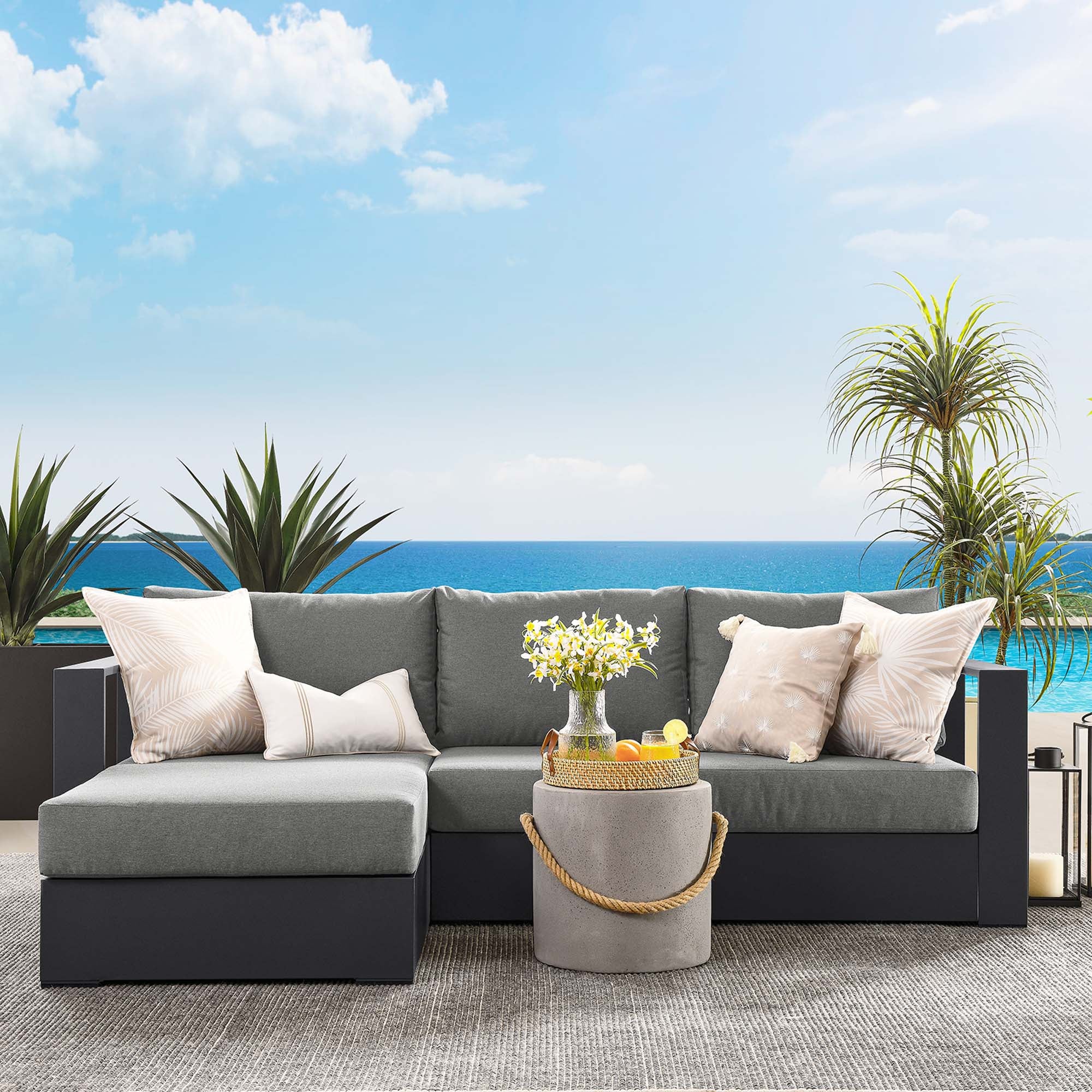 Tahoe 2-Piece Outdoor Patio Powder-Coated Aluminum Sectional Sofa Set - Image 11