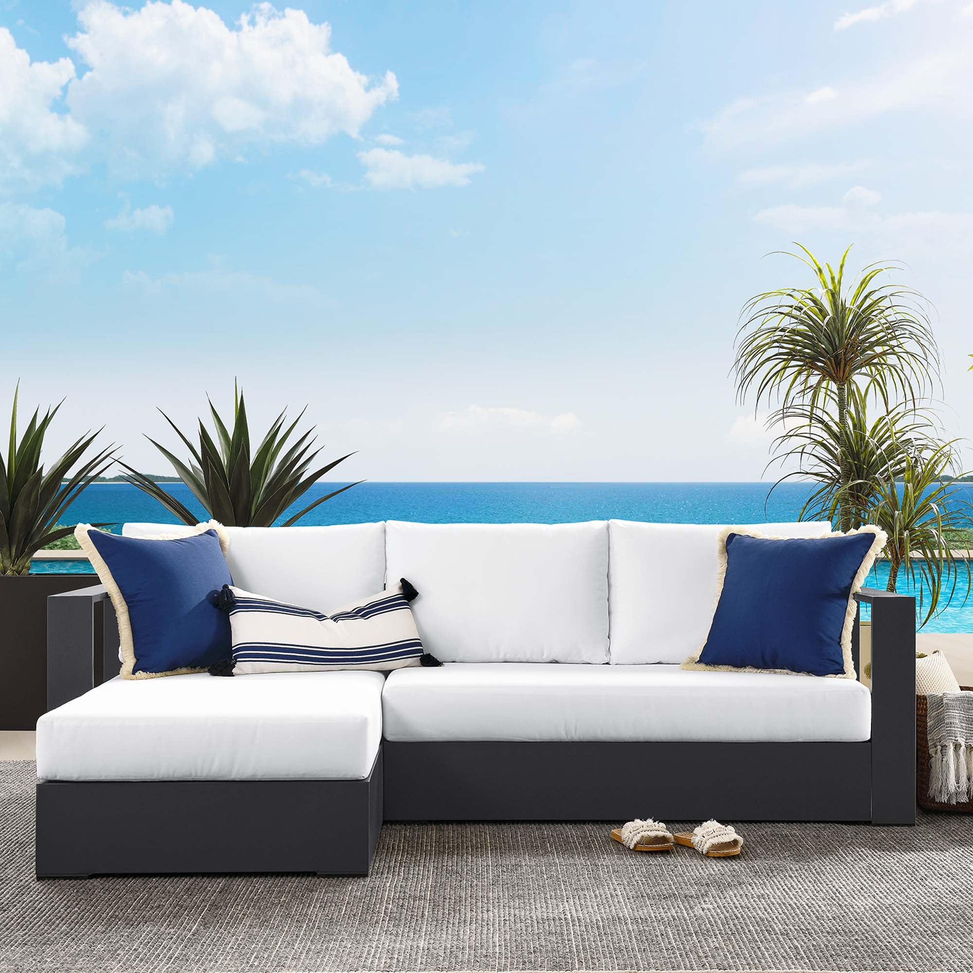 Tahoe 2-Piece Outdoor Patio Powder-Coated Aluminum Sectional Sofa Set - Image 6