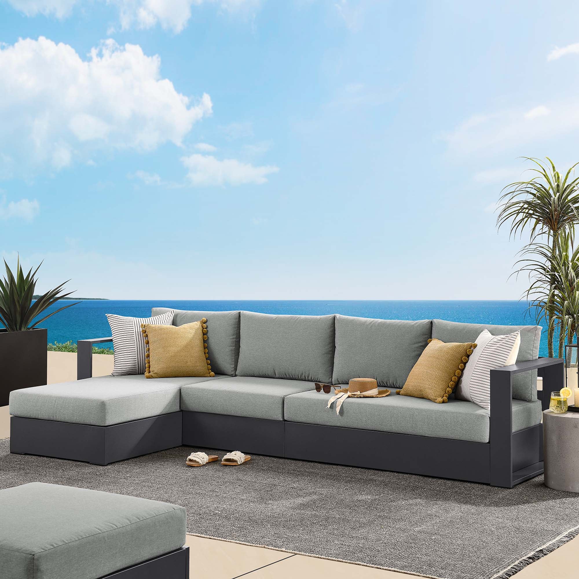 Tahoe 3-Piece Outdoor Patio Powder-Coated Aluminum Sectional Sofa Set by Modway - Image 8