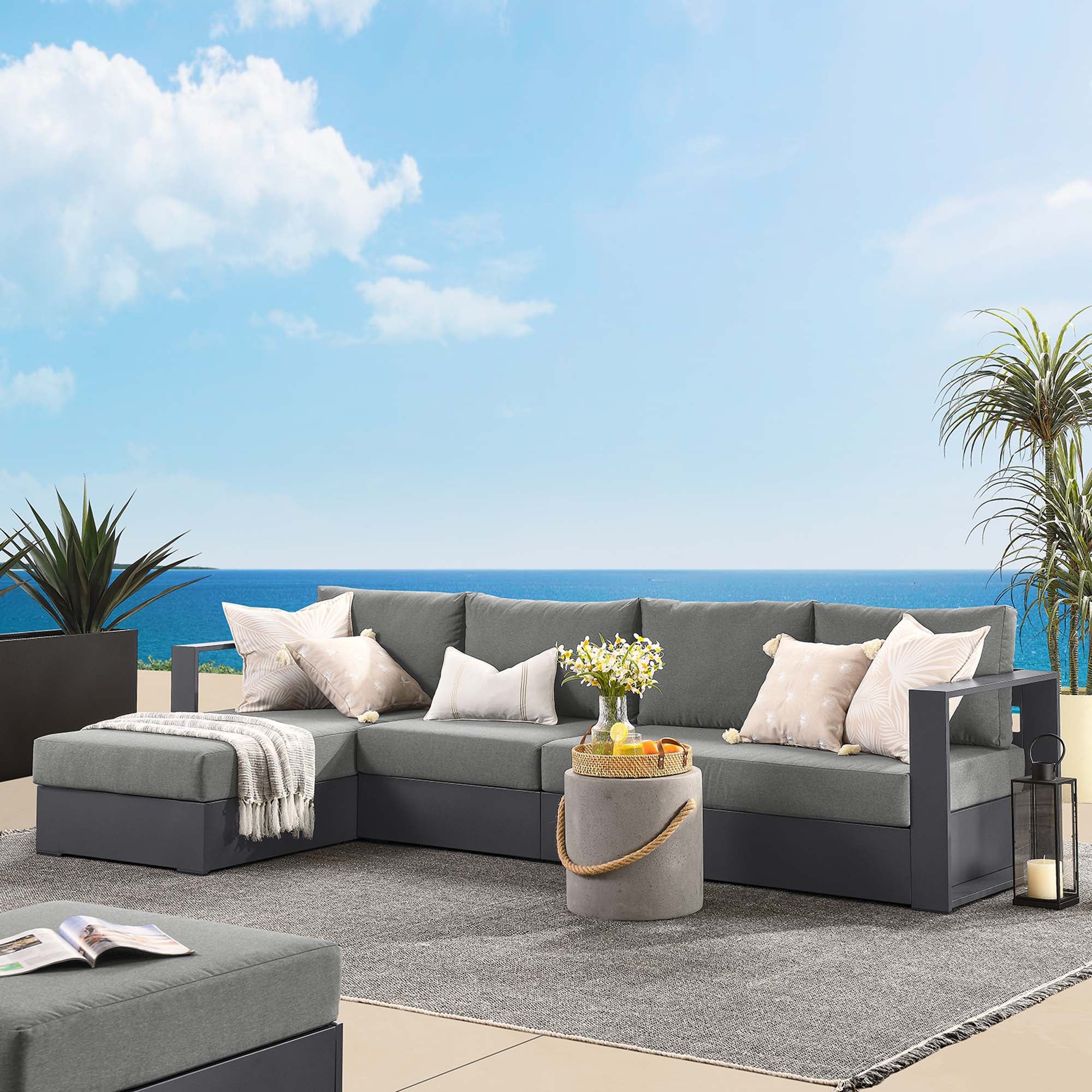 Tahoe 3-Piece Outdoor Patio Powder-Coated Aluminum Sectional Sofa Set by Modway - Image 9