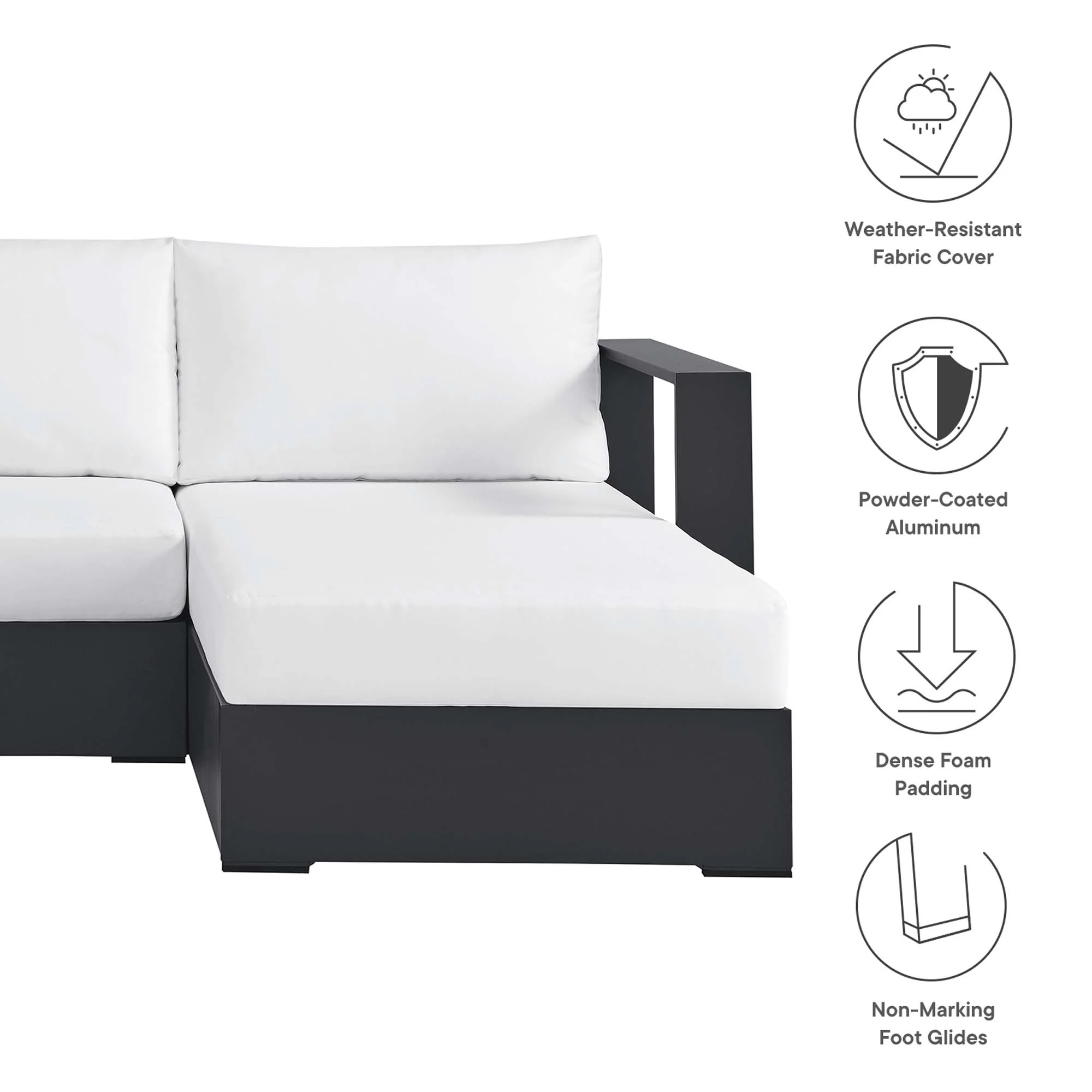 Tahoe 3-Piece Outdoor Patio Powder-Coated Aluminum Sectional Sofa Set - Image 2