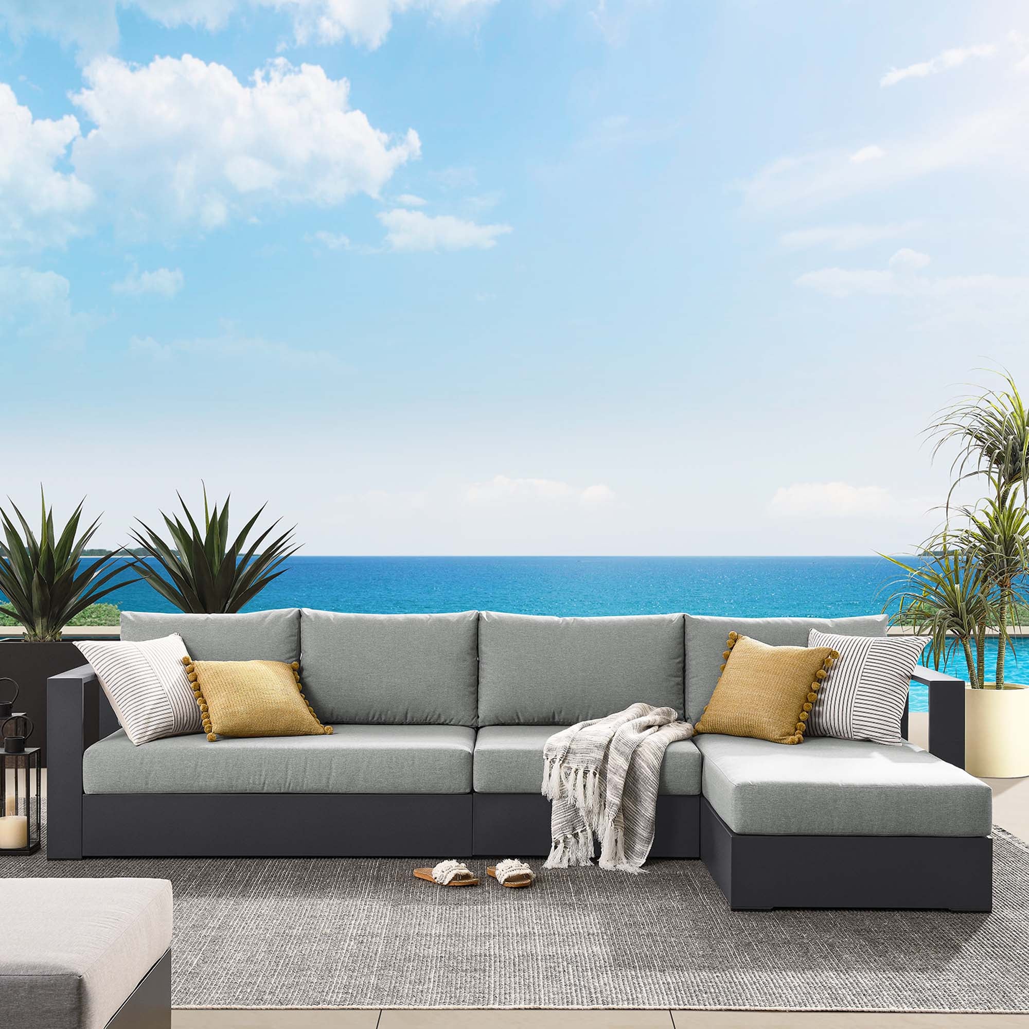Tahoe 3-Piece Outdoor Patio Powder-Coated Aluminum Sectional Sofa Set - Image 8