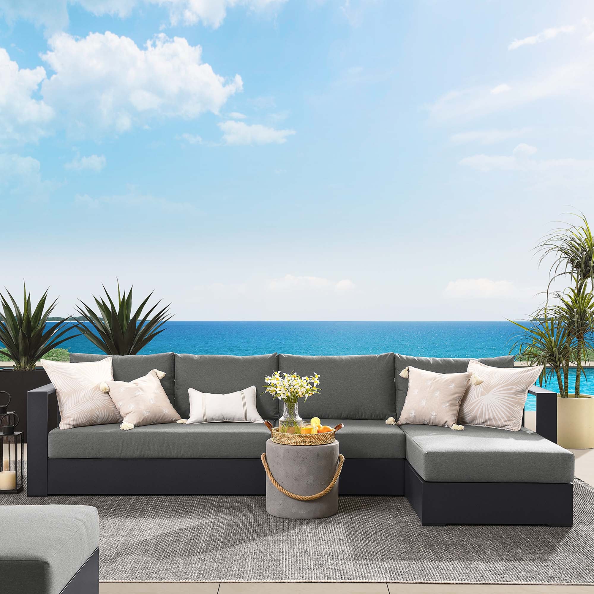 Tahoe 3-Piece Outdoor Patio Powder-Coated Aluminum Sectional Sofa Set - Image 9