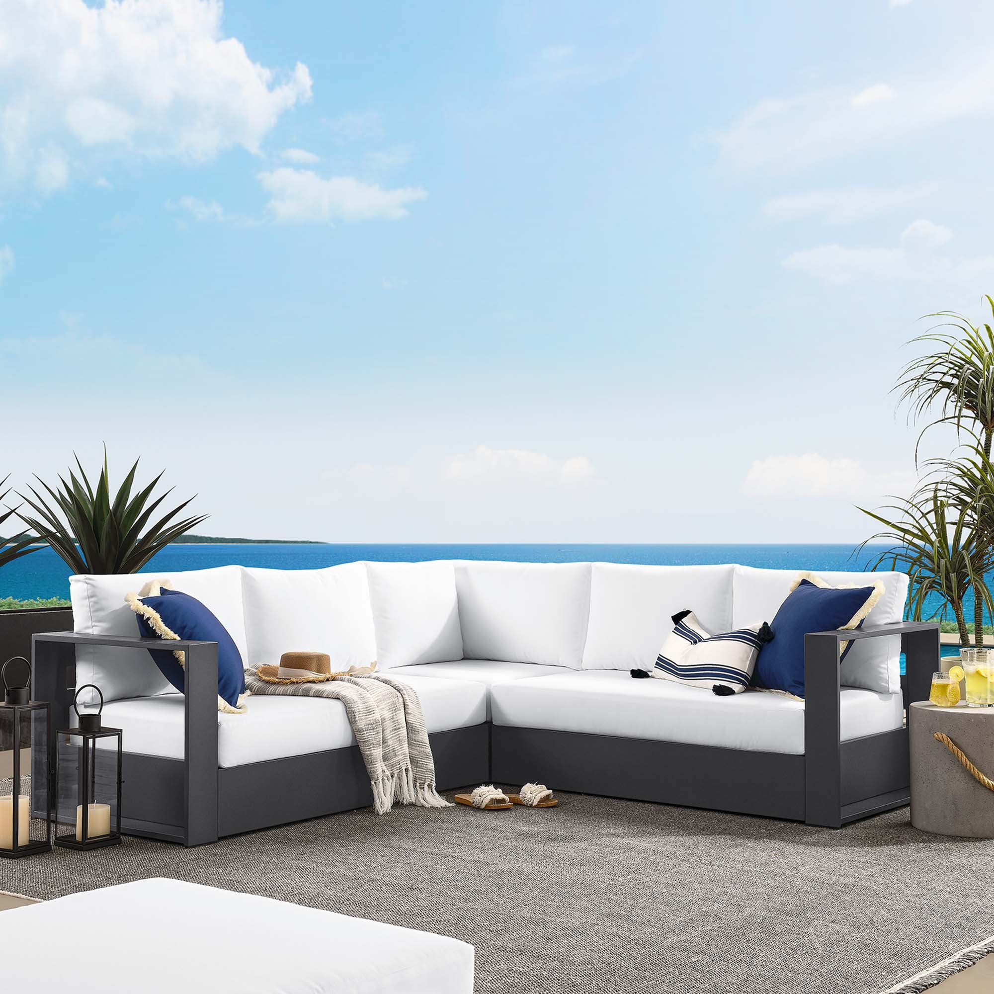 Tahoe 3-Piece Outdoor Patio Powder-Coated Aluminum Sectional Sofa by Modway - Image 7