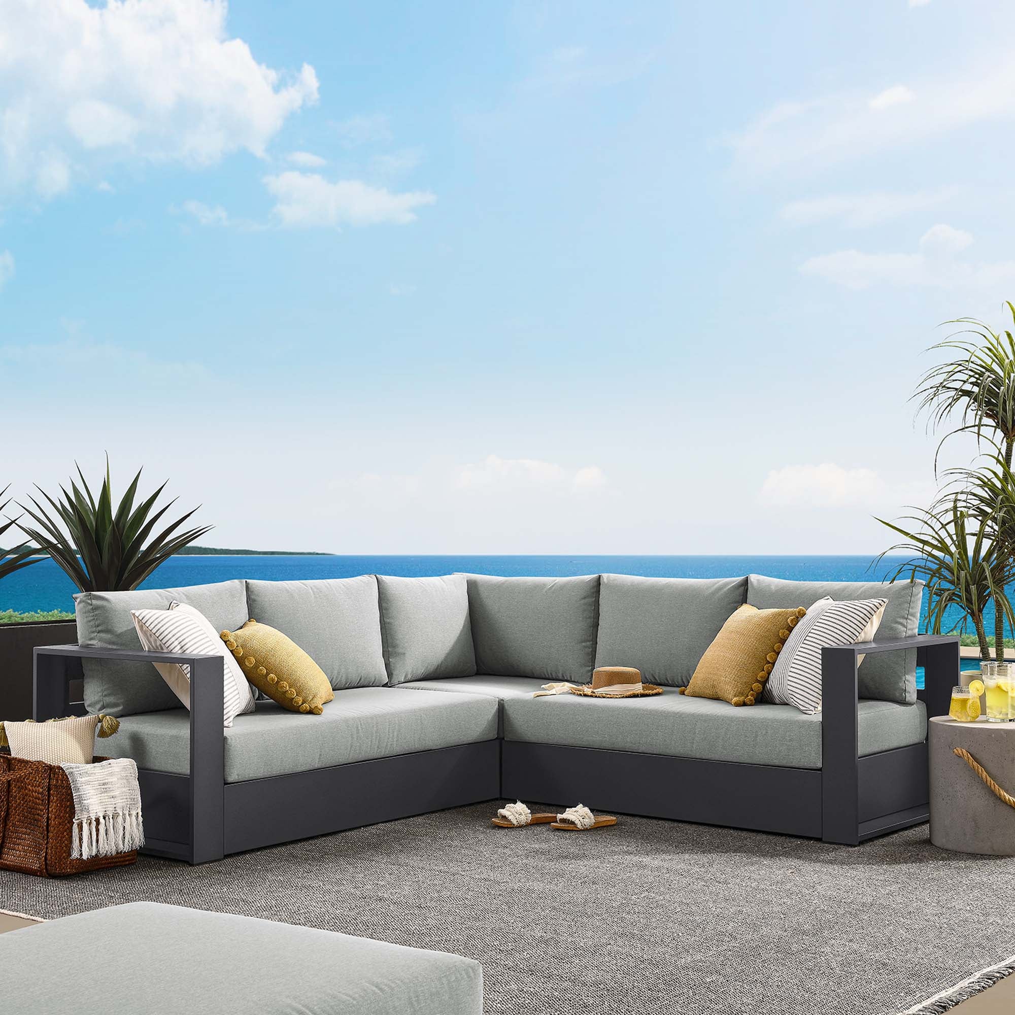 Tahoe 3-Piece Outdoor Patio Powder-Coated Aluminum Sectional Sofa by Modway - Image 8