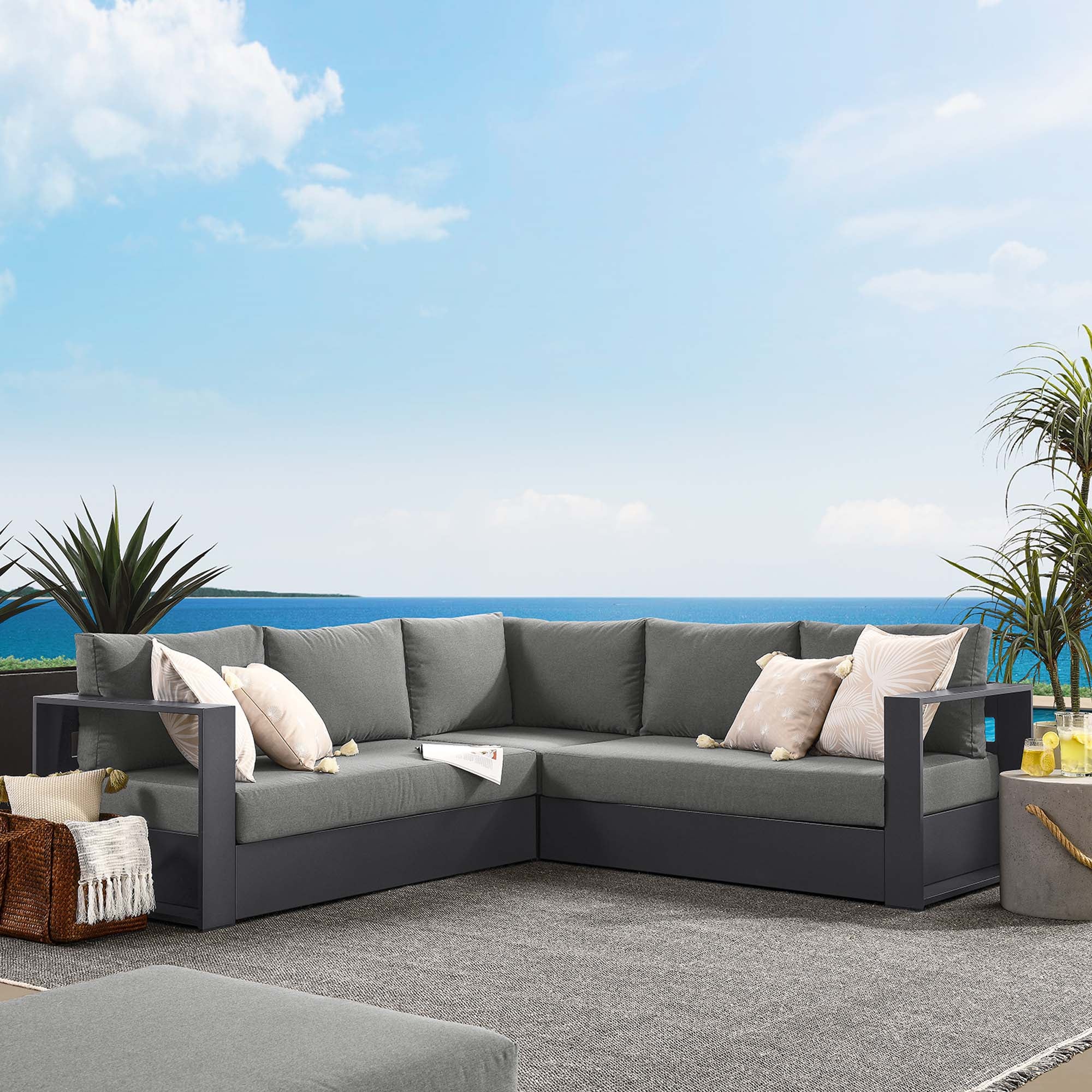 Tahoe 3-Piece Outdoor Patio Powder-Coated Aluminum Sectional Sofa by Modway - Image 9