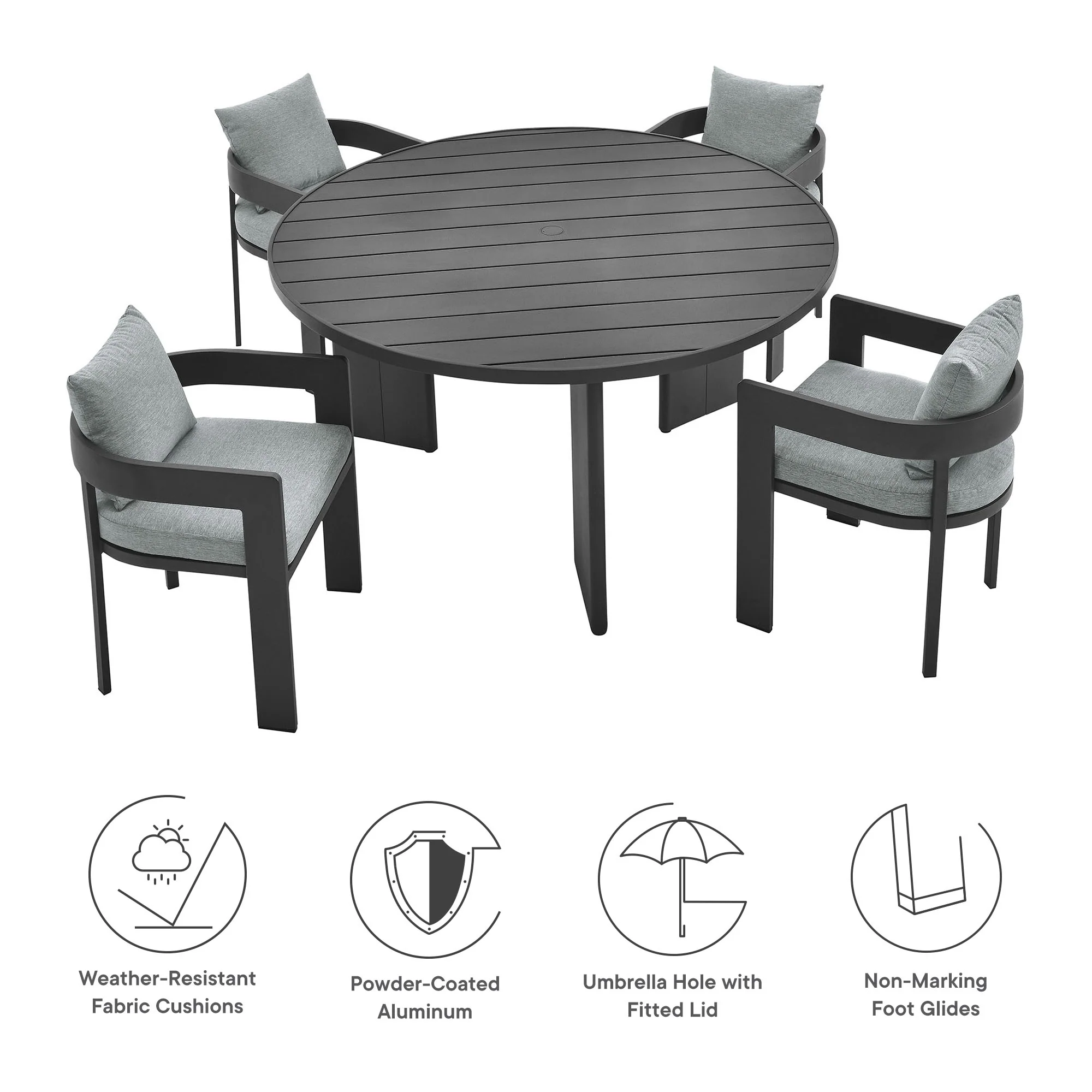 Tahoe 5-Piece Outdoor Patio Aluminum Dining Set by Modway - Image 15
