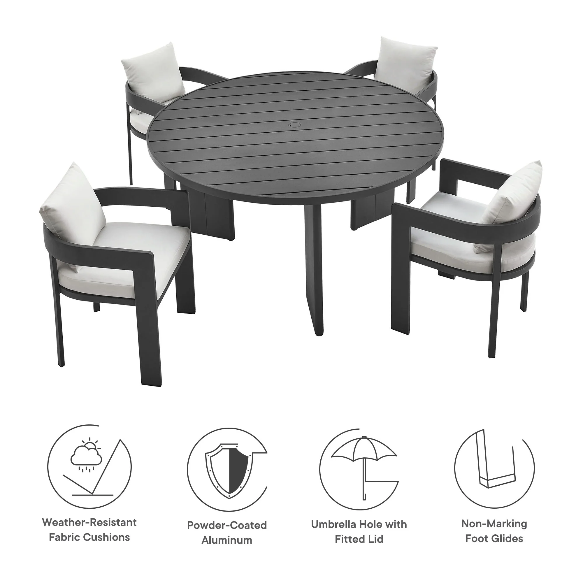 Tahoe 5-Piece Outdoor Patio Aluminum Dining Set by Modway - Image 18
