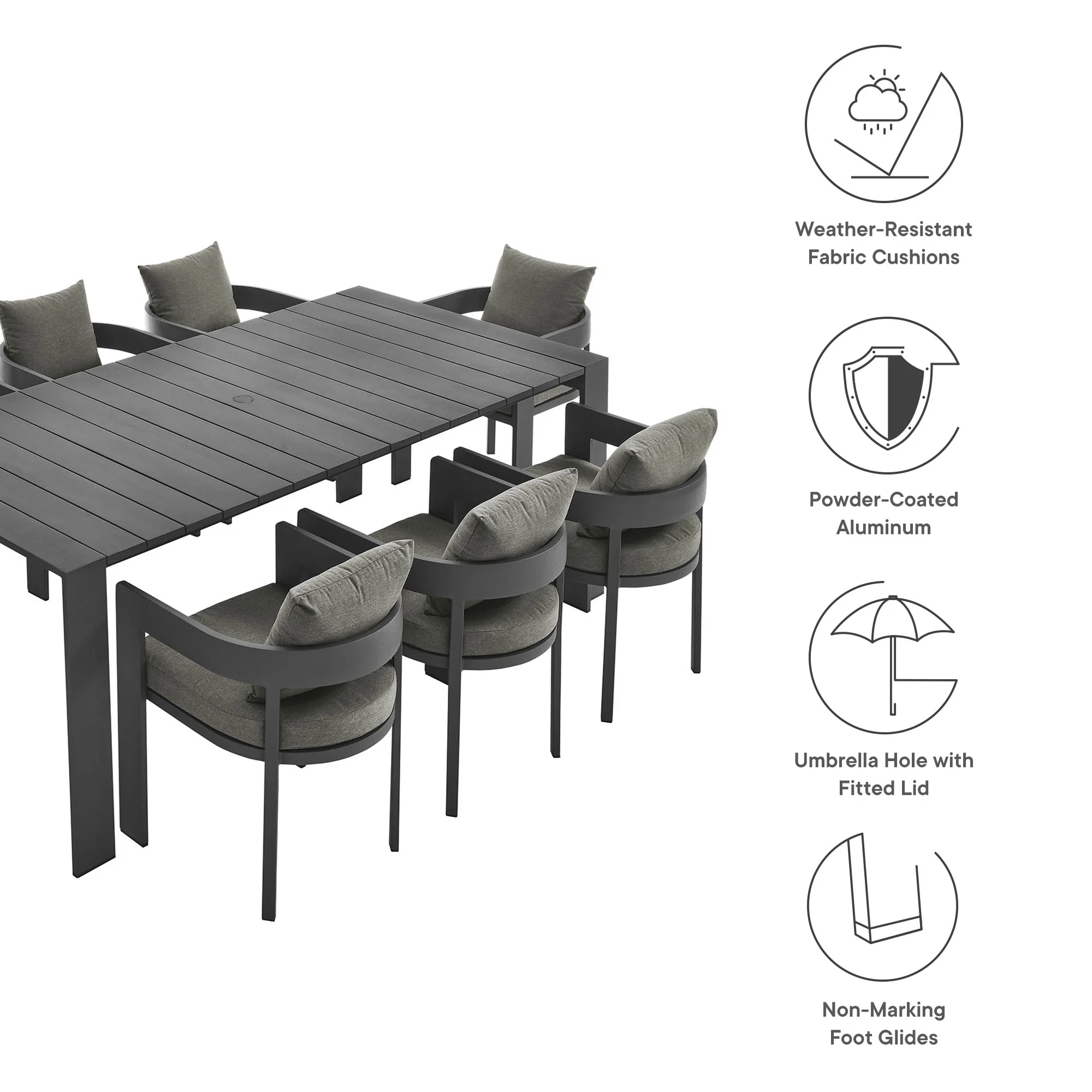 Tahoe 9-Piece Outdoor Patio Aluminum Dining Set by Modway - Image 14
