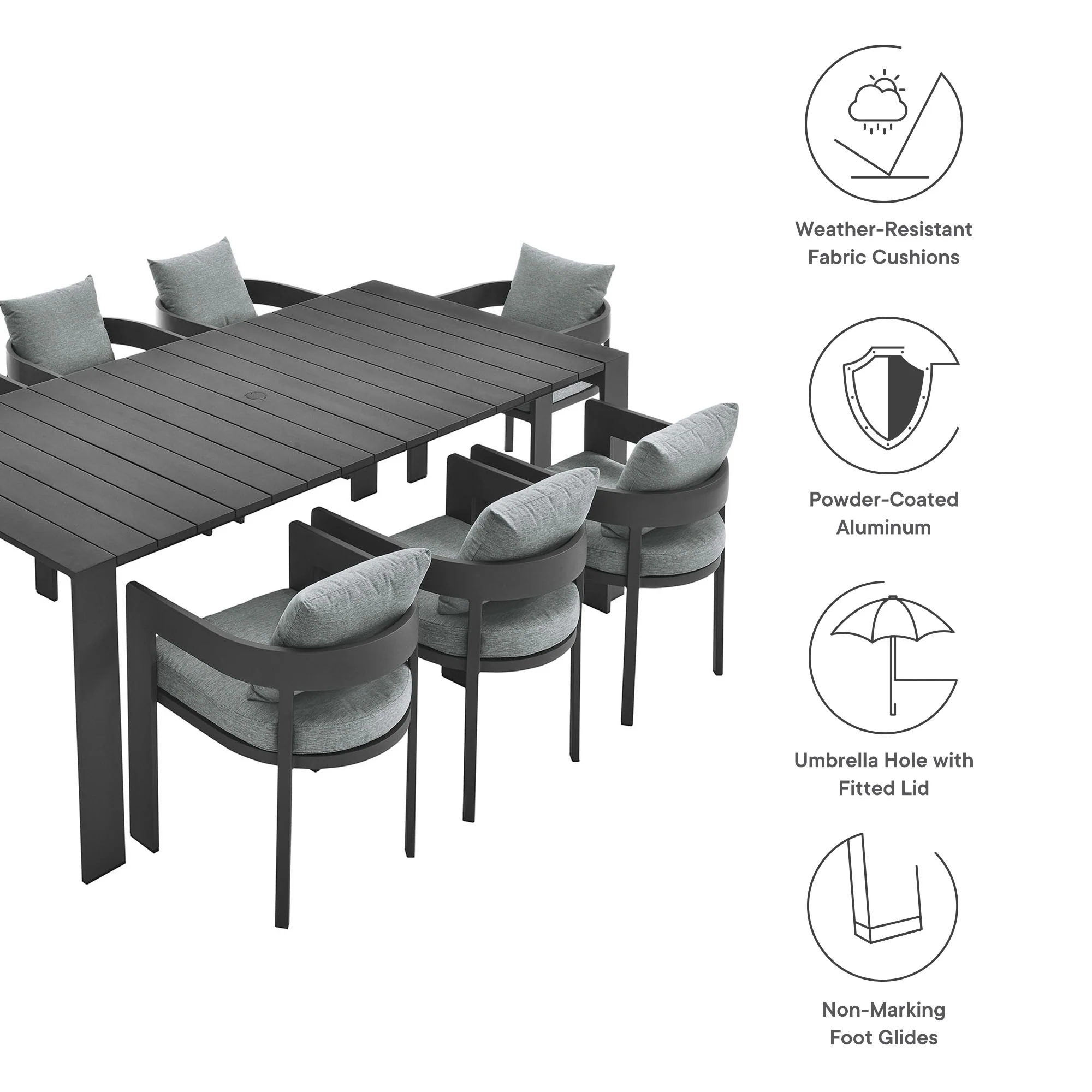 Tahoe 9-Piece Outdoor Patio Aluminum Dining Set by Modway - Image 15