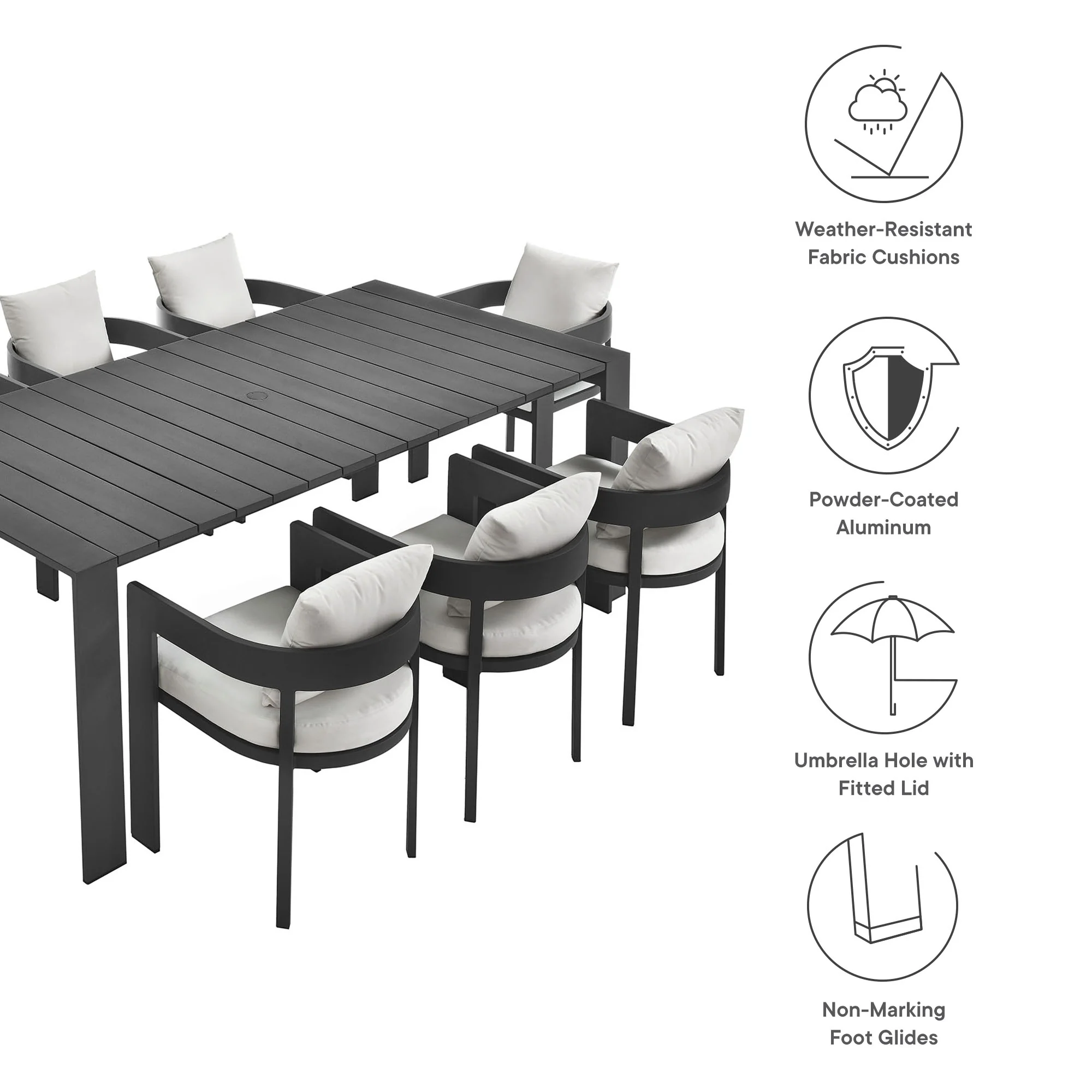 Tahoe 9-Piece Outdoor Patio Aluminum Dining Set by Modway - Image 4