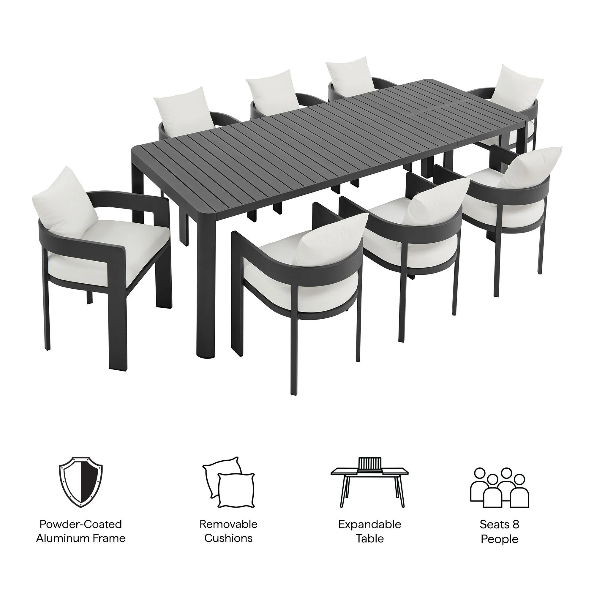 Tahoe 9-Piece Outdoor Patio Aluminum Dining Set with Extendable Table by Modway - Image 18
